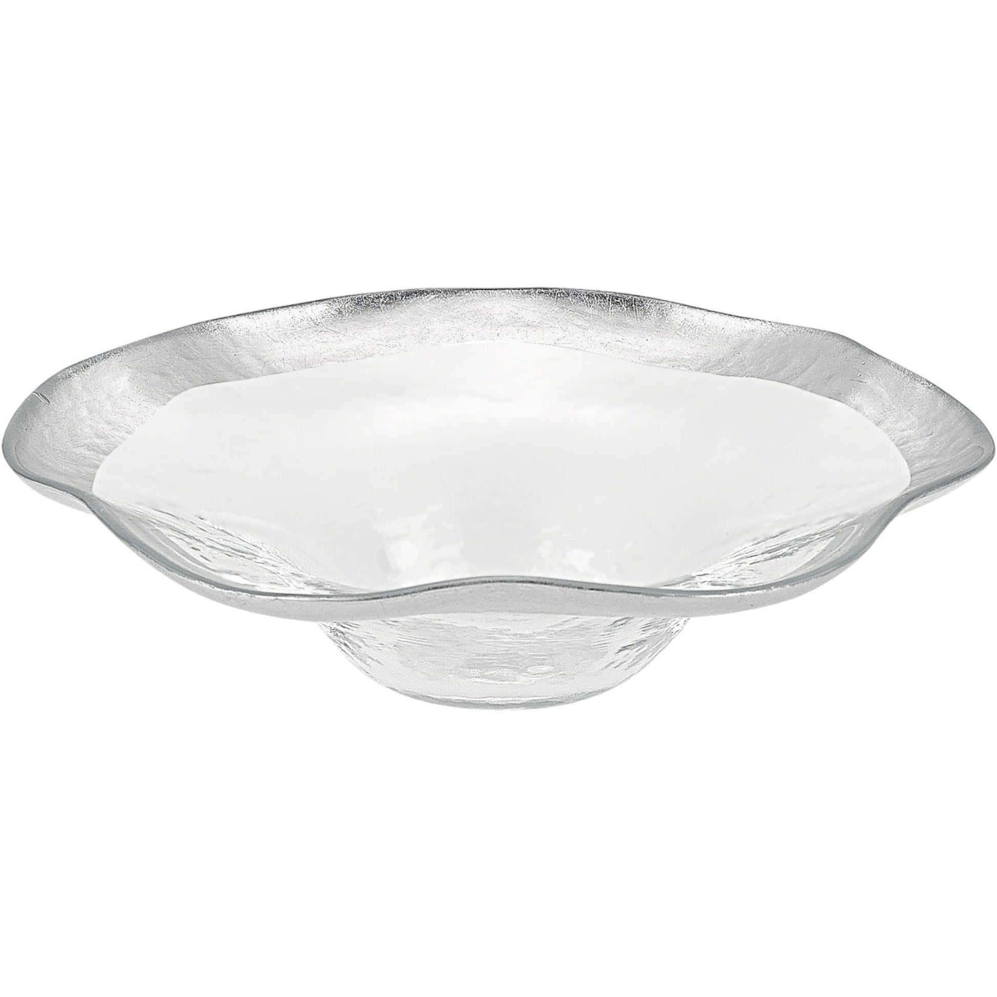 Crystal Glass Wave Bowl with Silver Leaf Pattern - Nature Home Decor