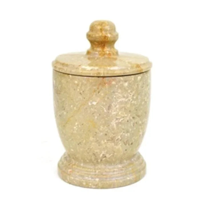 Decorative Jar |Cotton Balls Holder of Sahara Beige Marble - Nature Home Decor