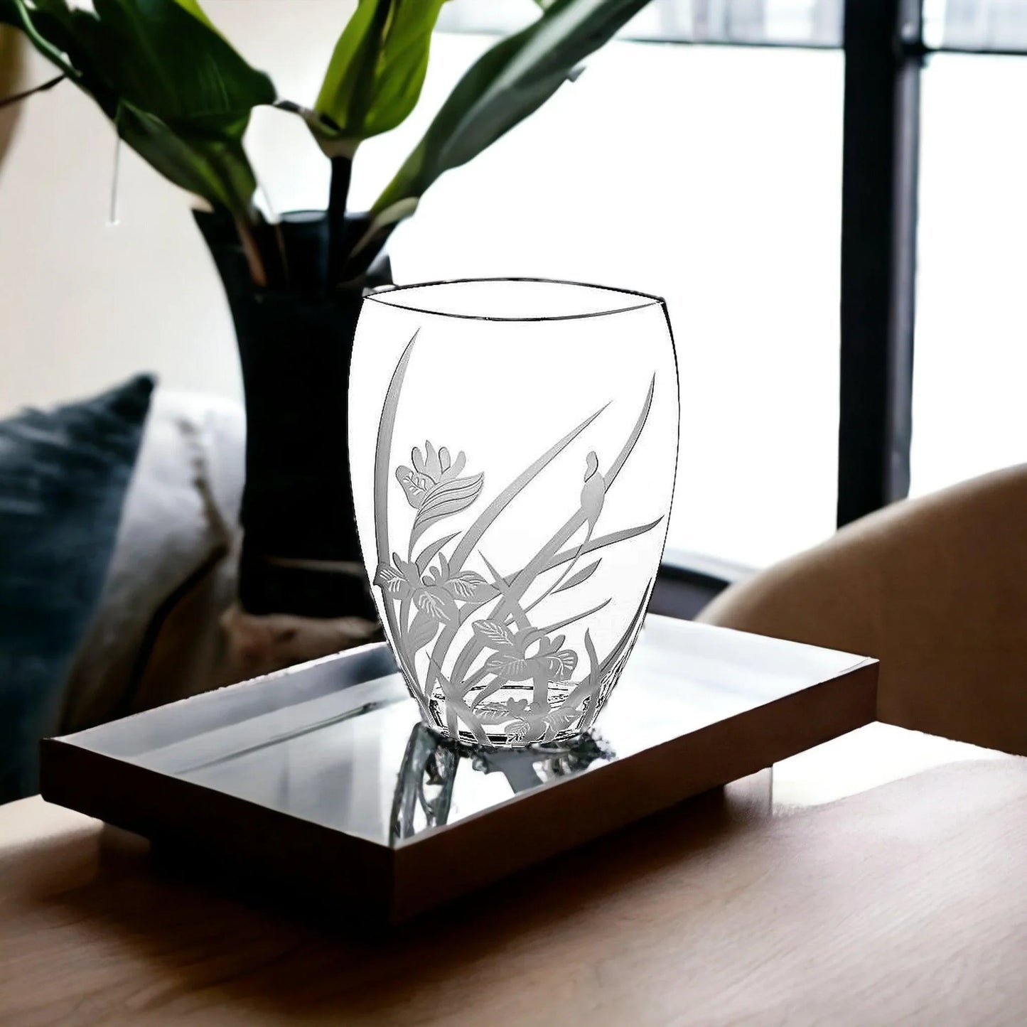 Decorative Vase - 12-inch Crystal Everglade Design - Nature Home Decor