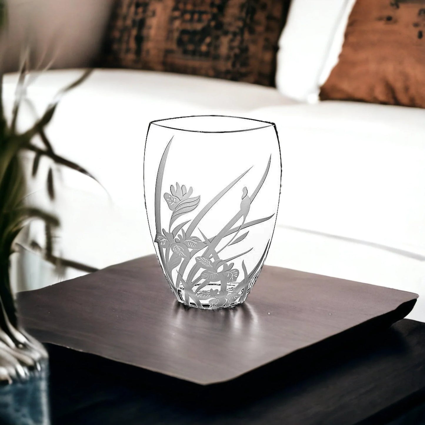 Decorative Vase - 12-inch Crystal Everglade Design - Nature Home Decor