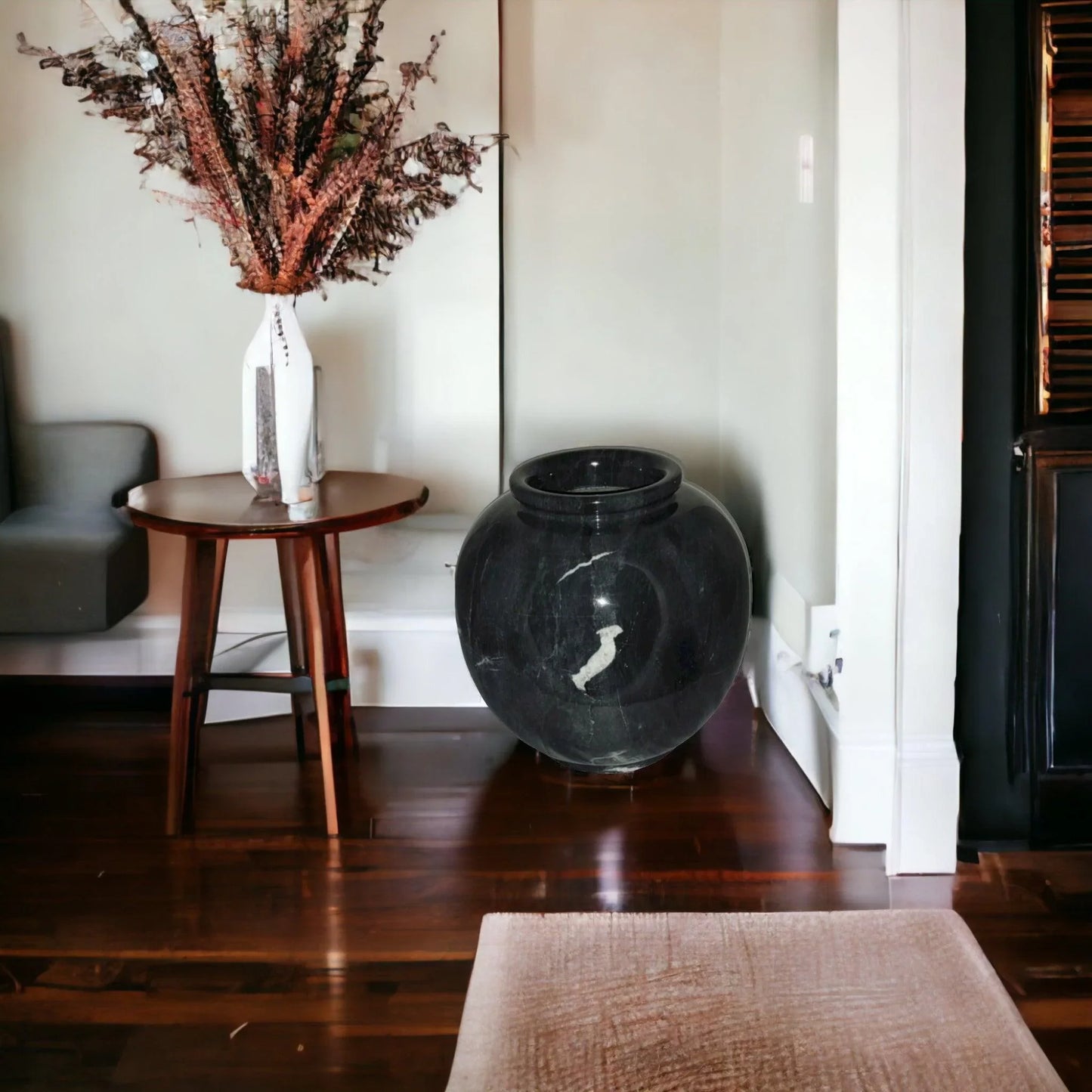 Decorative Vase of Black Marble | 12 inch Round - Nature Home Decor
