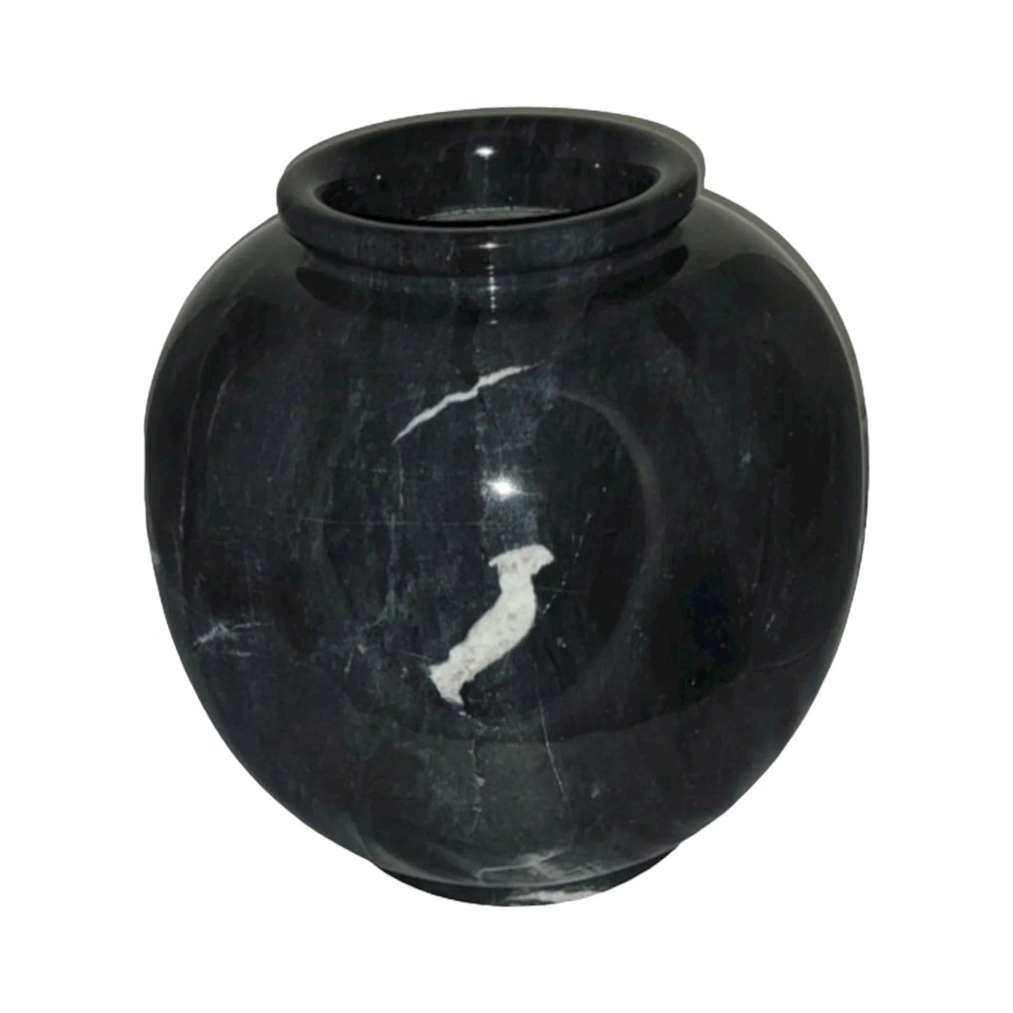 Decorative Vase of Black Marble | 12 inch Round - Nature Home Decor