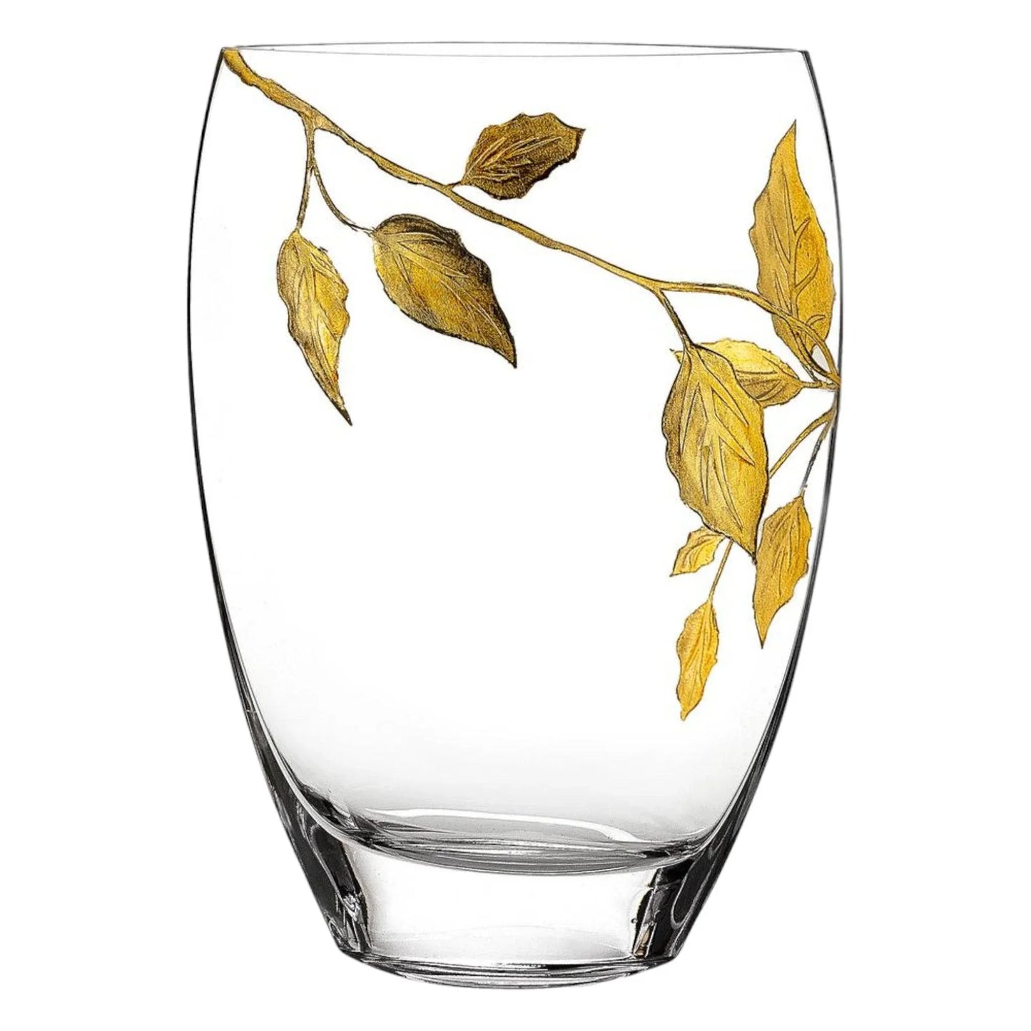 Decorative Vase | 12 inch Crystal Vase with Etched Gold Leaves Design - Nature Home Decor