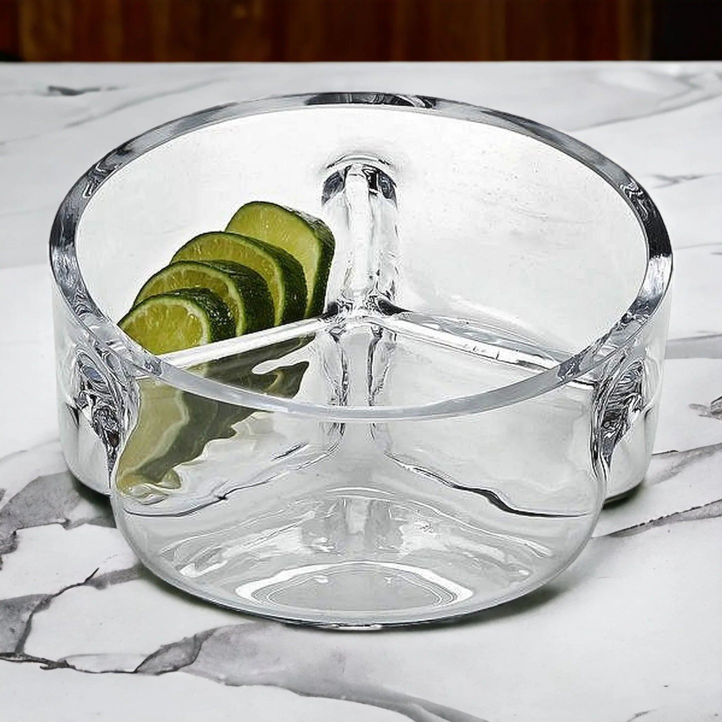 Divided Serving Bowl |Trista Crystal Three Section Serving Bowl - Nature Home Decor