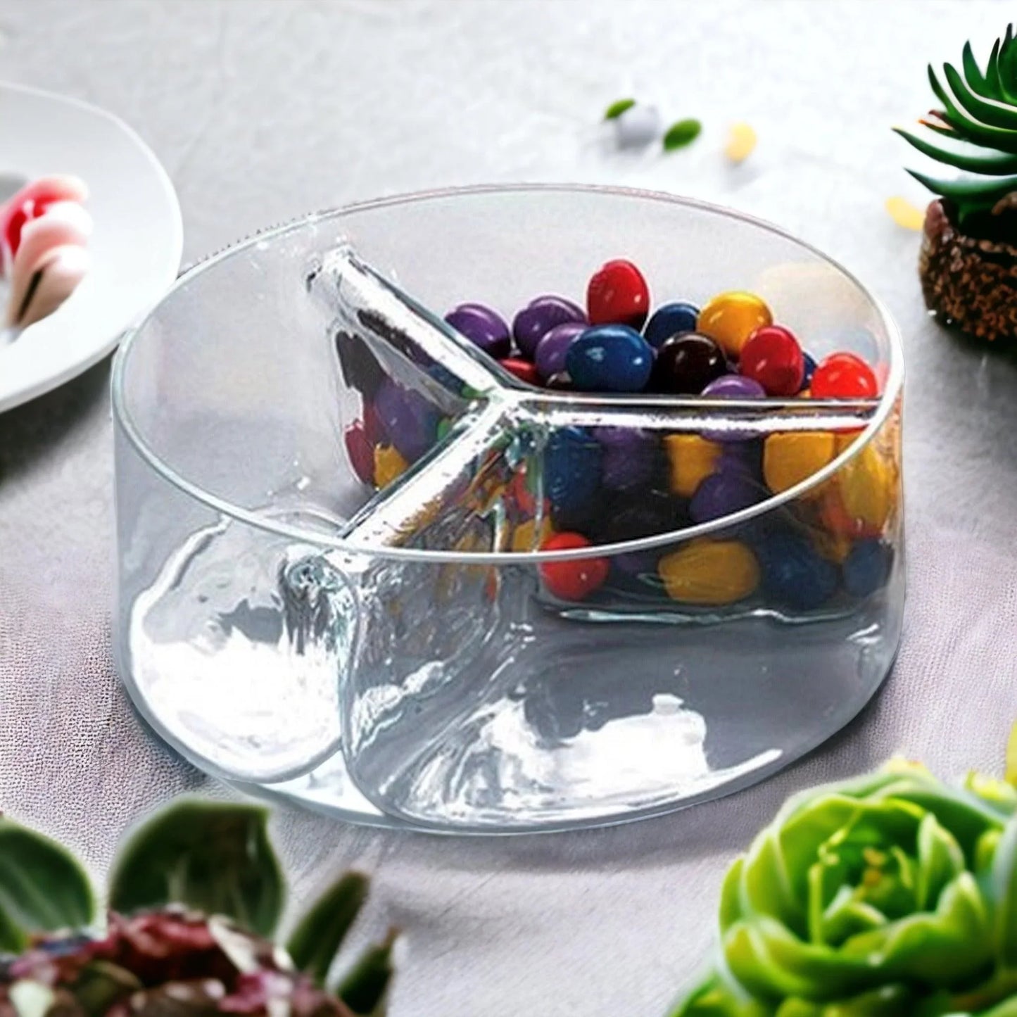 Divided Serving Bowl |Trista Crystal Three Section Serving Bowl - Nature Home Decor