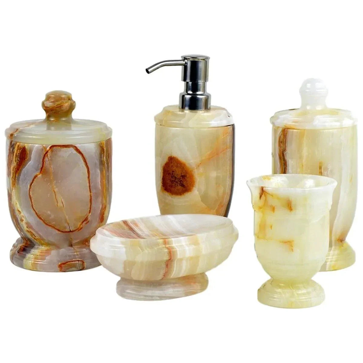 Elegant Bathroom Accessory Set - 5-Piece Set of White Onyx - Nature Home Decor