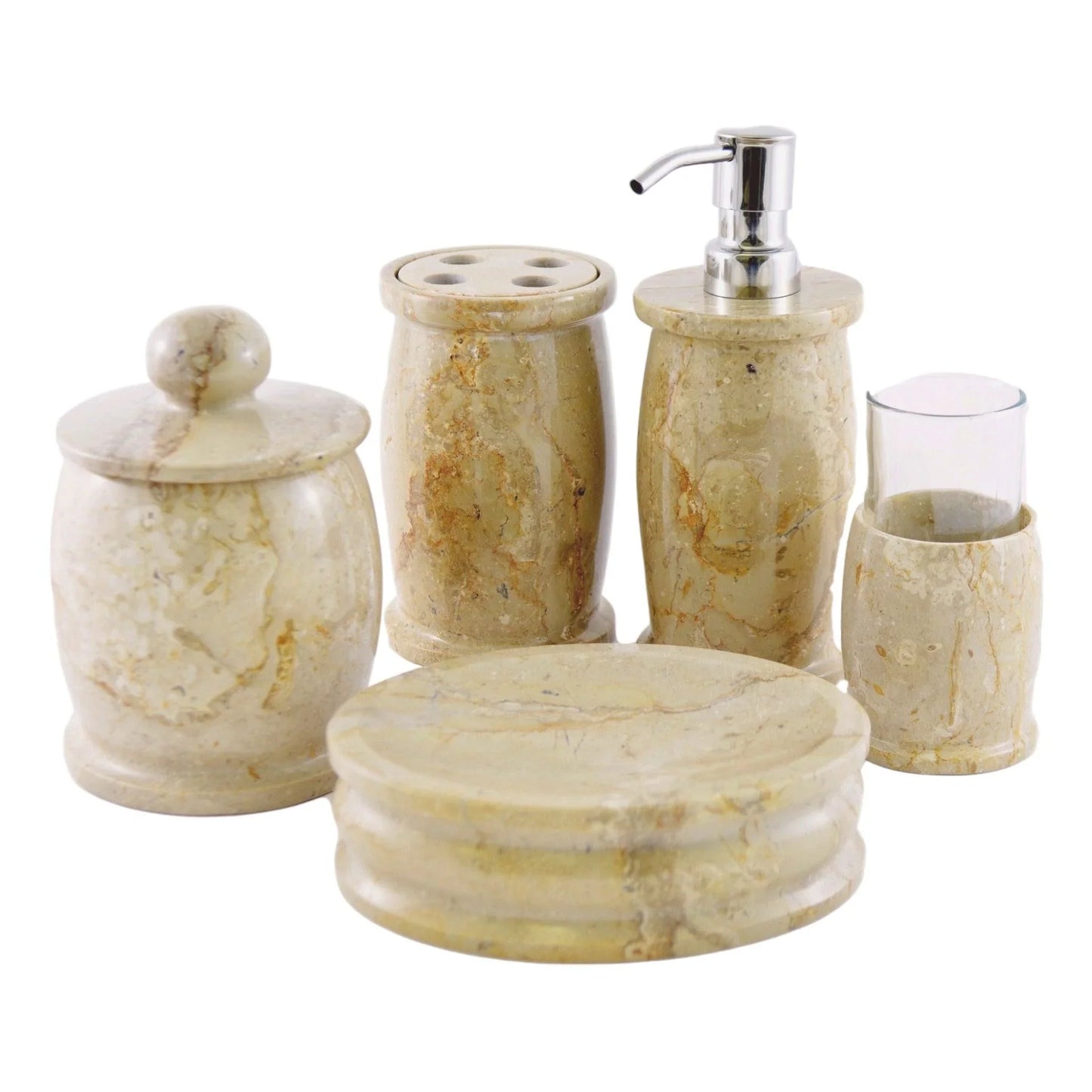 Elegant Bathroom Accessory Set of Sahara Beige Marble - Pacific Collection - Nature Home Decor