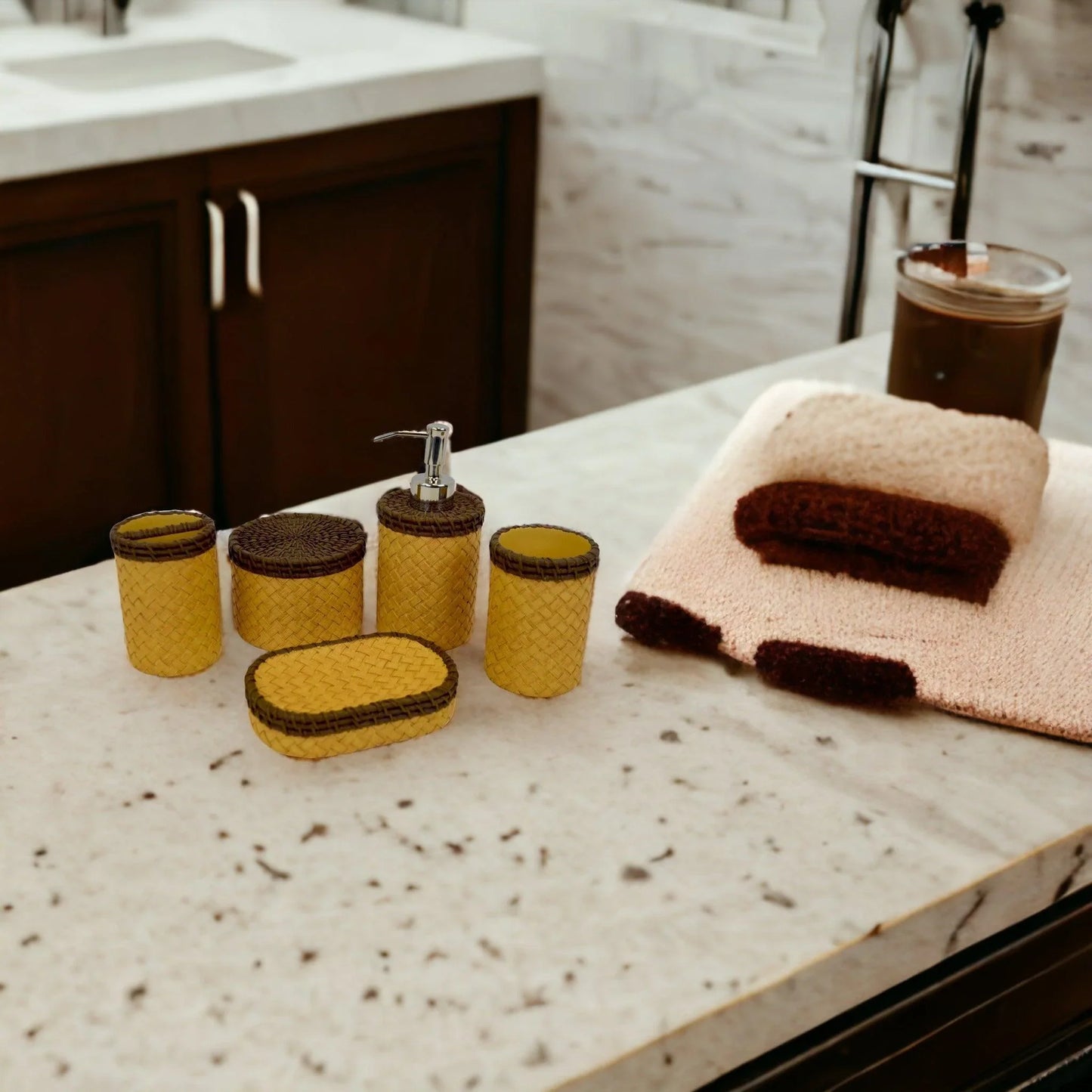 Elegant Bathroom Accessories Set of Beige & Brown Color - Nature Home Decor