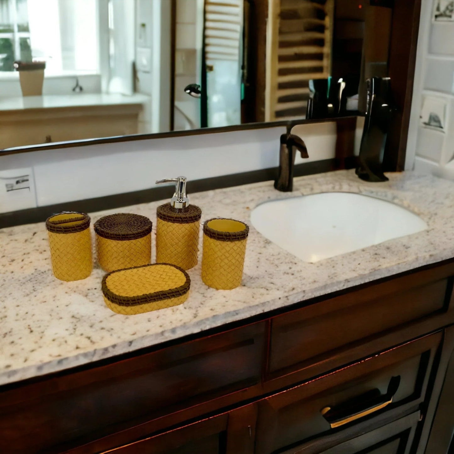 Elegant Bathroom Accessories Set of Beige & Brown Color - Nature Home Decor