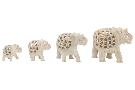Family of Elephants Handcarved From Soapstone - Nature Home Decor