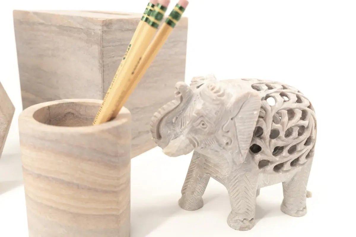 Family of Elephants Handcarved From Soapstone - Nature Home Decor