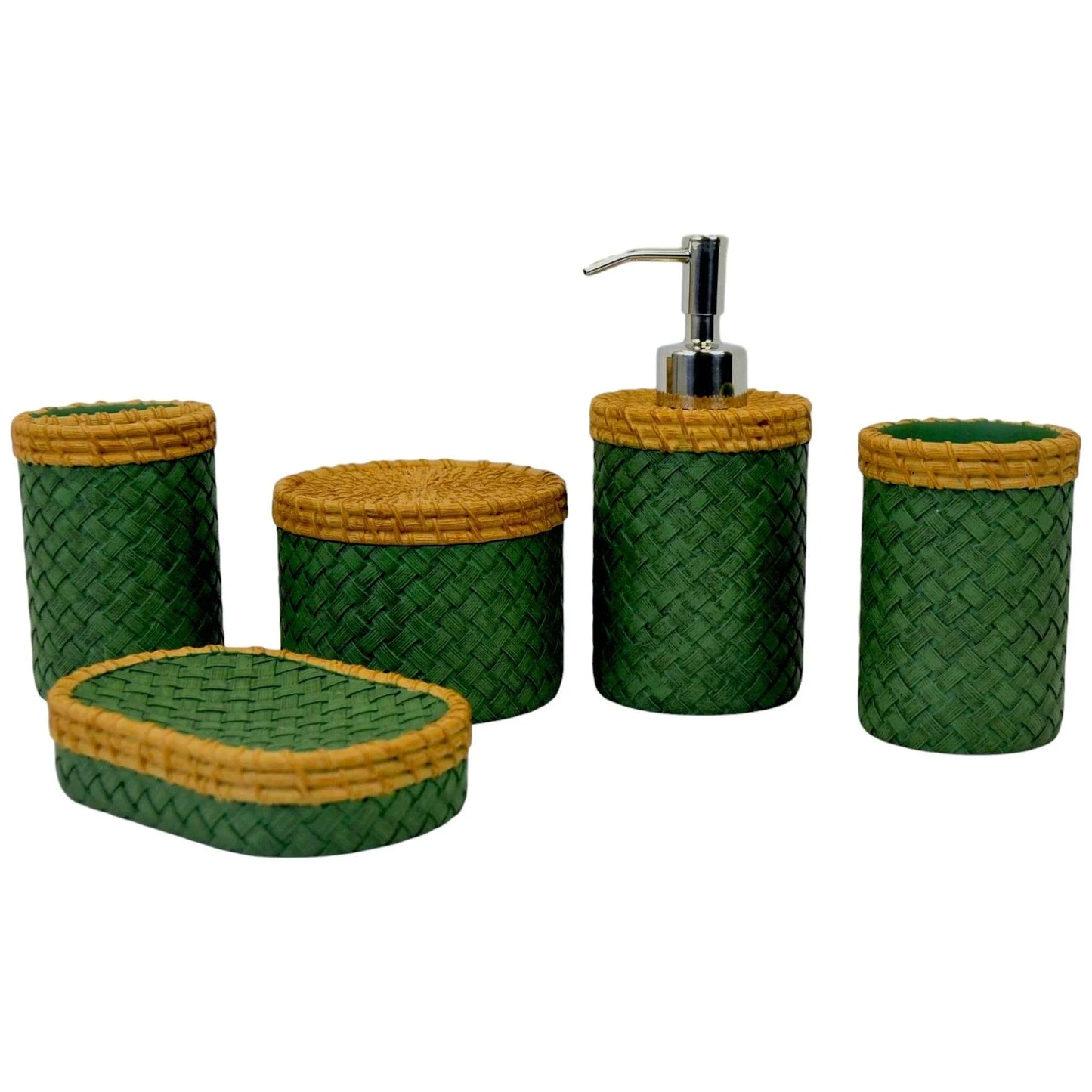 5-Piece Bath Set in Beige & Green Color- Nature Home Decor