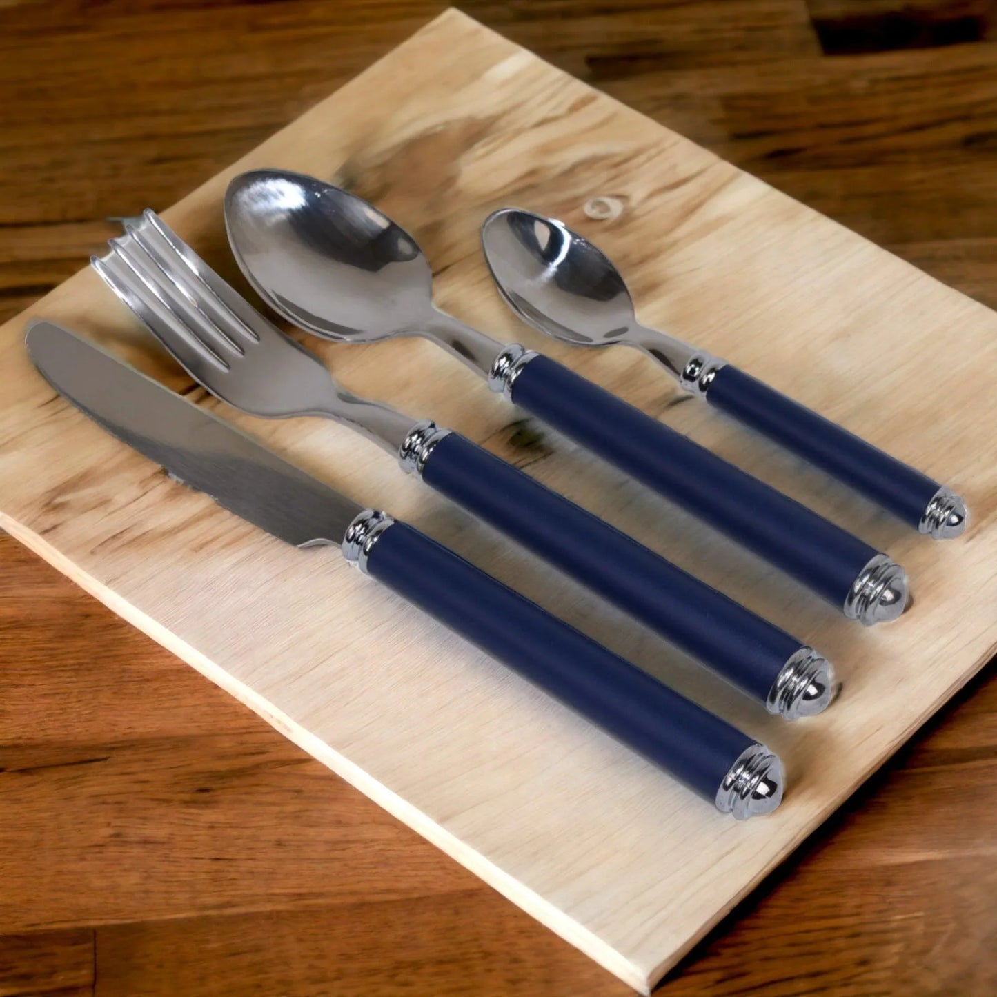 Flatware Set with Blue Handles and Storage Cady - Nature Home Decor
