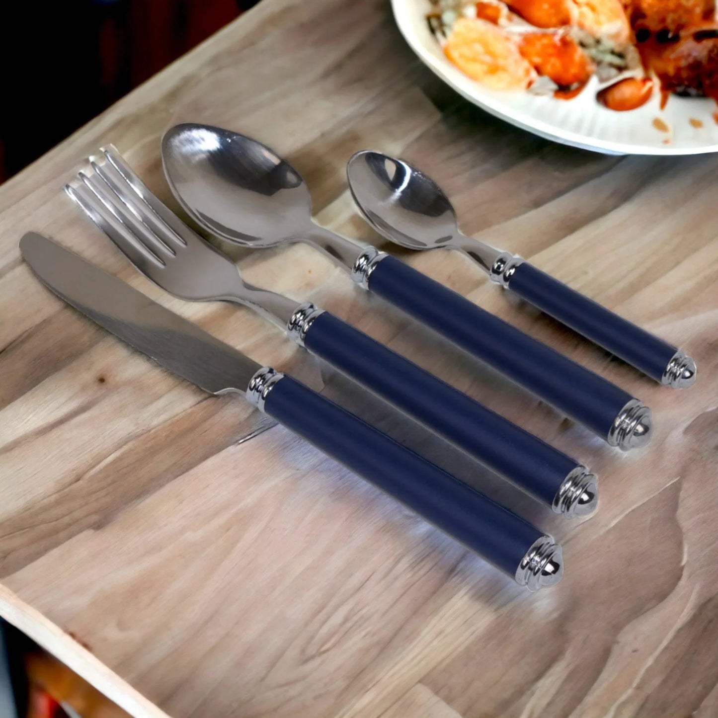 Flatware Set with Blue Handles and Storage Cady - Nature Home Decor
