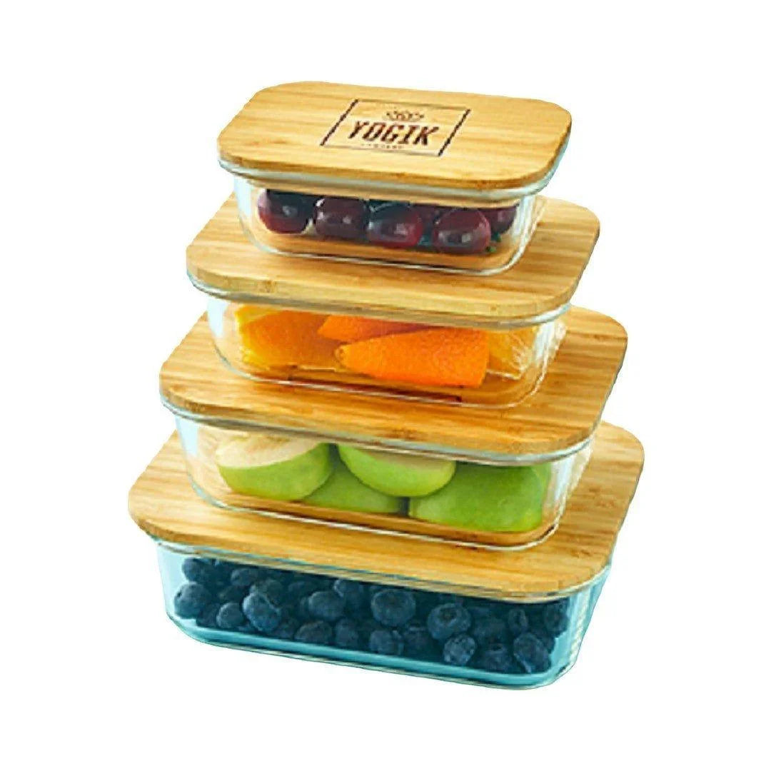 Food Storage Containers | Set of 4 Glass with Insulated Bamboo Covers - Nature Home Decor