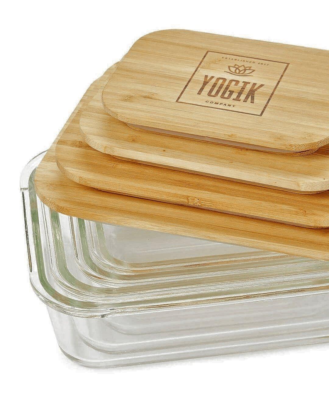 Food Storage Containers | Set of 4 Glass with Insulated Bamboo Covers - Nature Home Decor