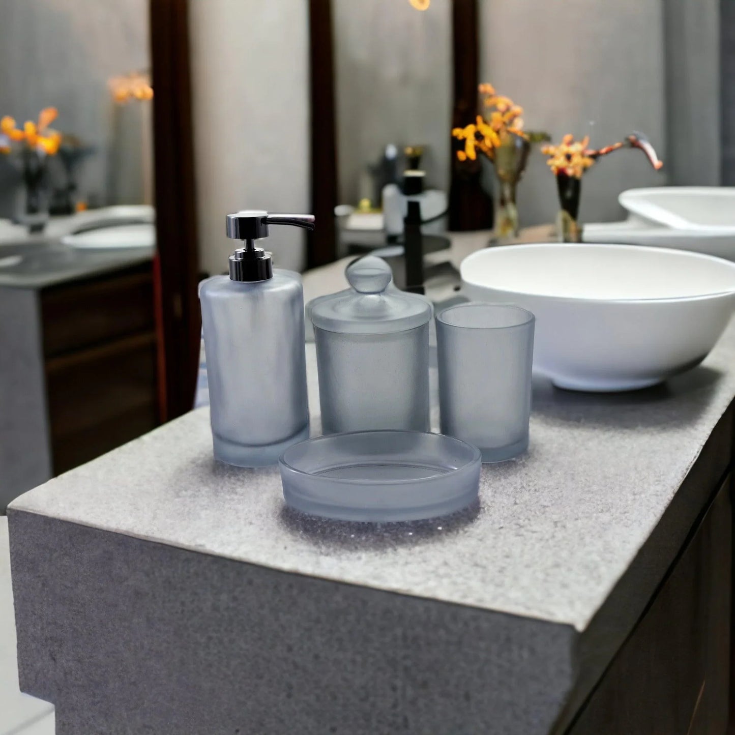 Frosted Glass 4-Piece Bathroom Accessory Set | Cloud Collection - Nature Home Decor