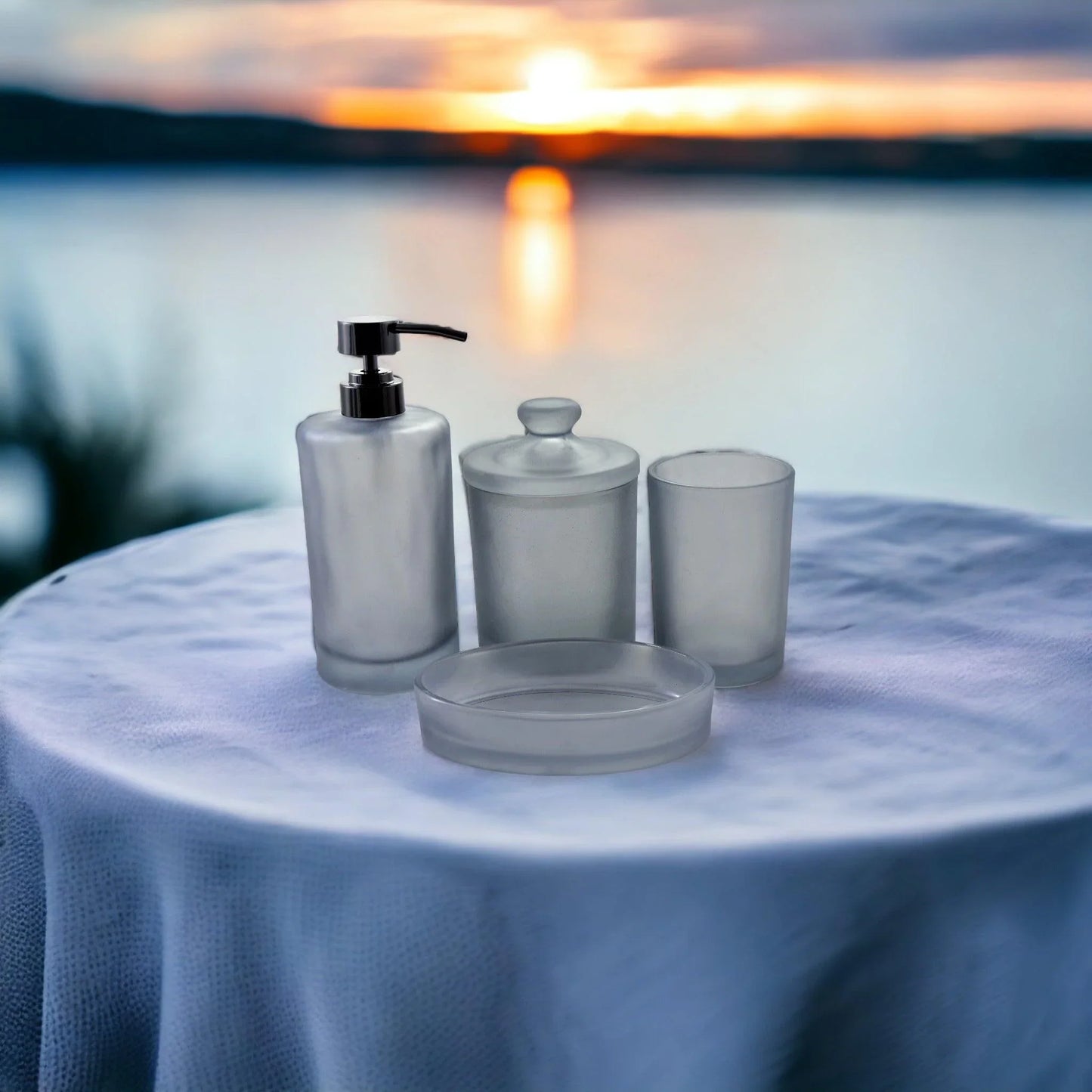 Frosted Glass 4-Piece Bathroom Accessory Set | Cloud Collection - Nature Home Decor