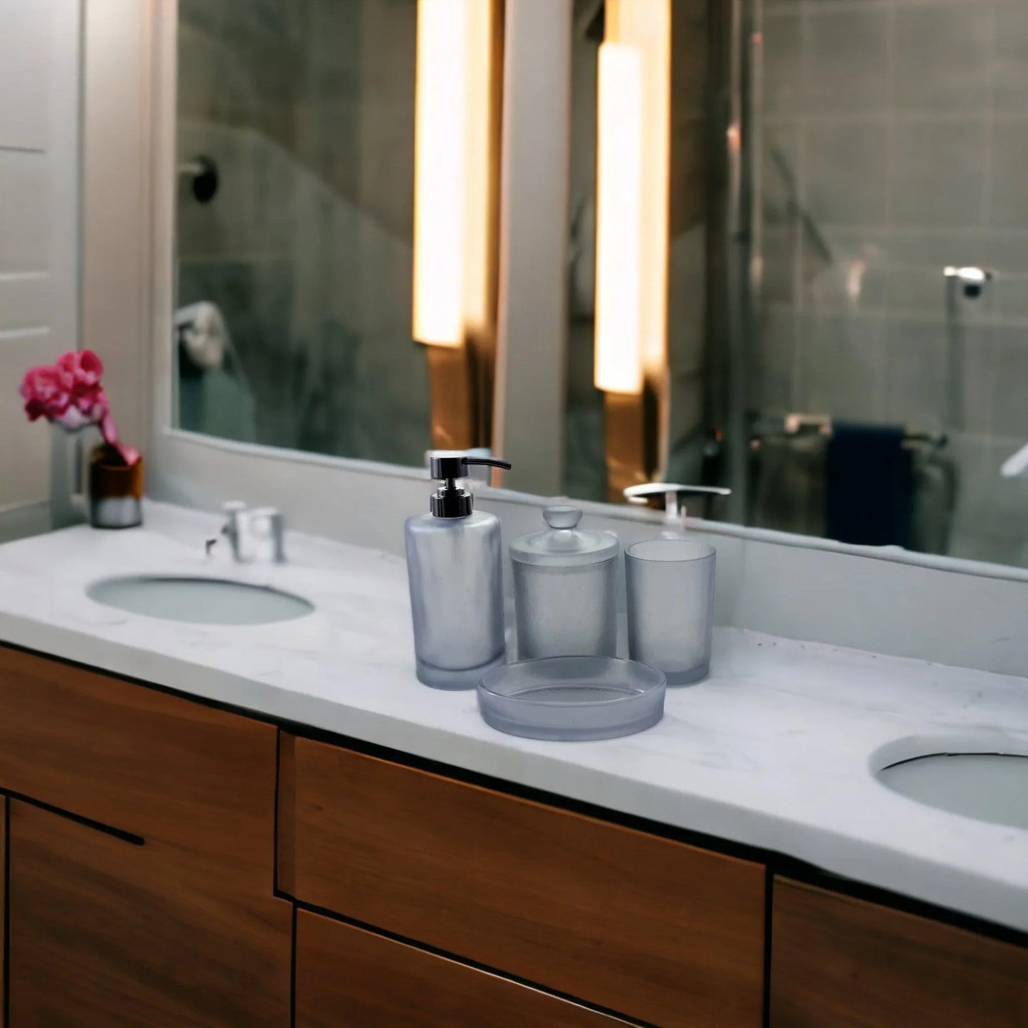 Frosted Glass 4-Piece Bathroom Accessory Set | Cloud Collection - Nature Home Decor
