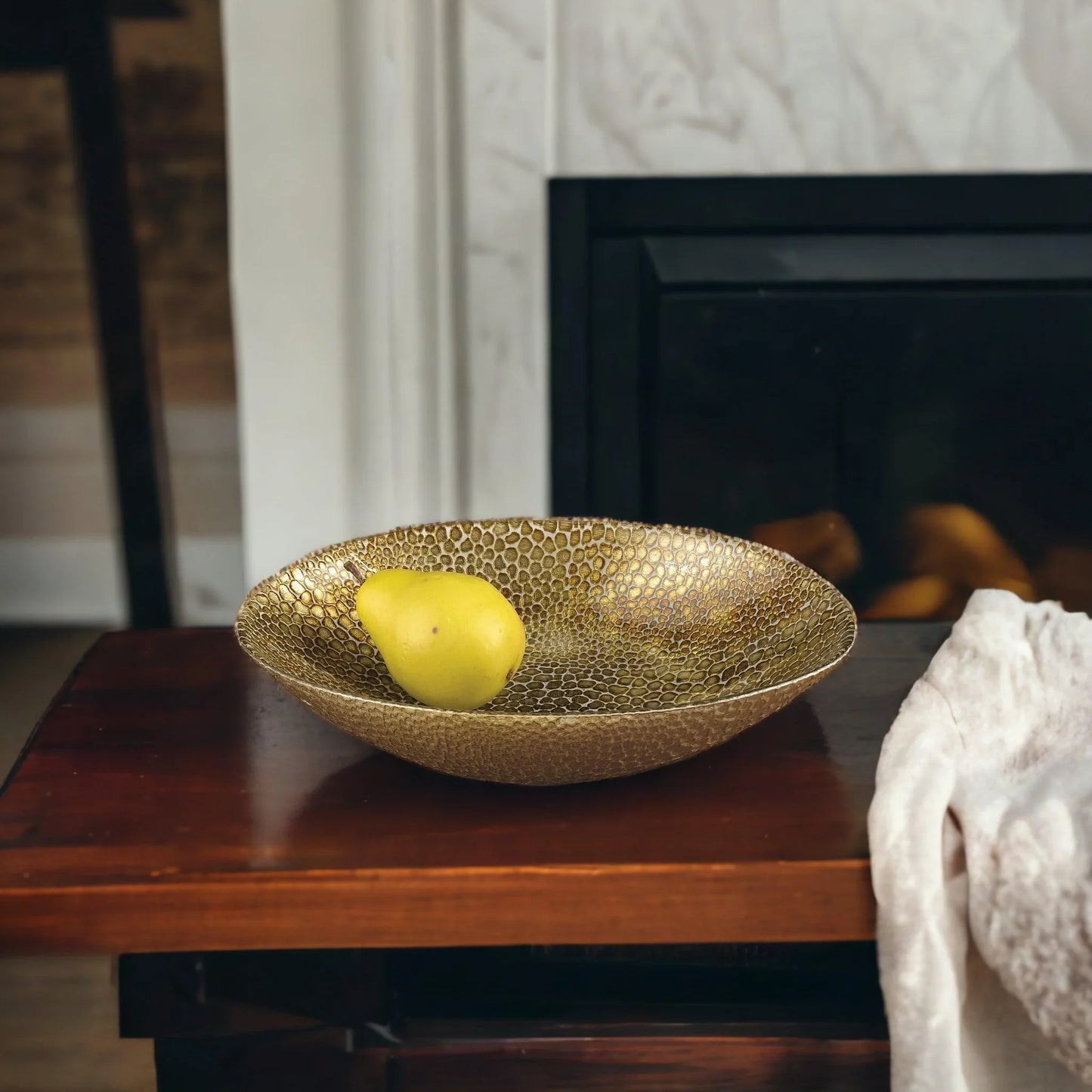 Glass Decorative Bowl | Oval Bowl with Gold Leaf Snakeskin Pattern - Nature Home Decor