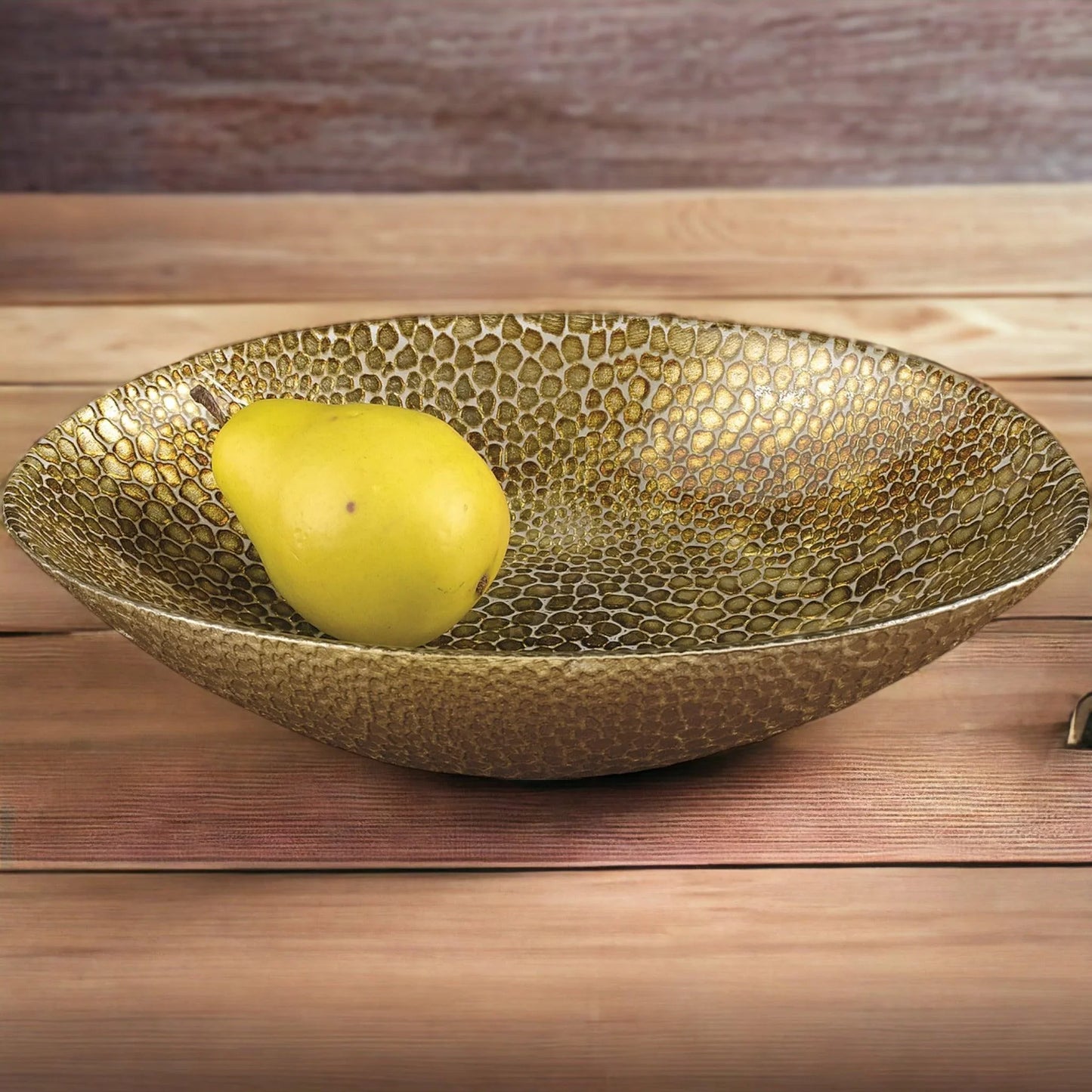 Glass Decorative Bowl | Oval Bowl with Gold Leaf Snakeskin Pattern - Nature Home Decor