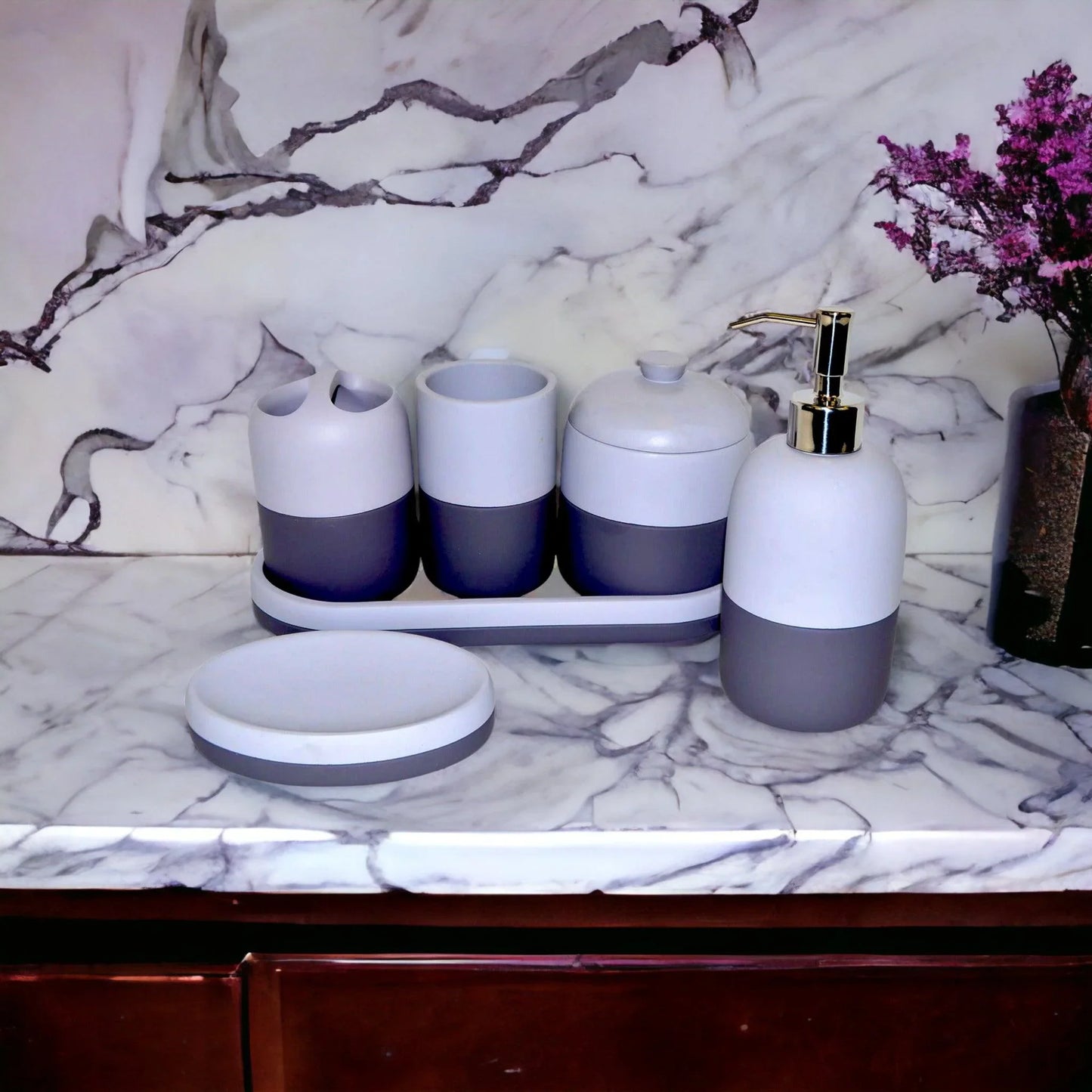 Bathroom Accessories Set with Vanity Tray | Rainbow Elite Collection - Nature Home Decor