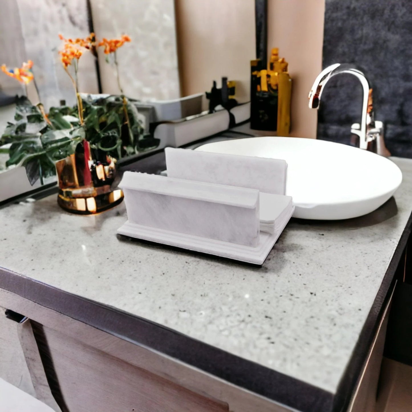 Hand Towel Holder of White Marble - Nature Home Decor