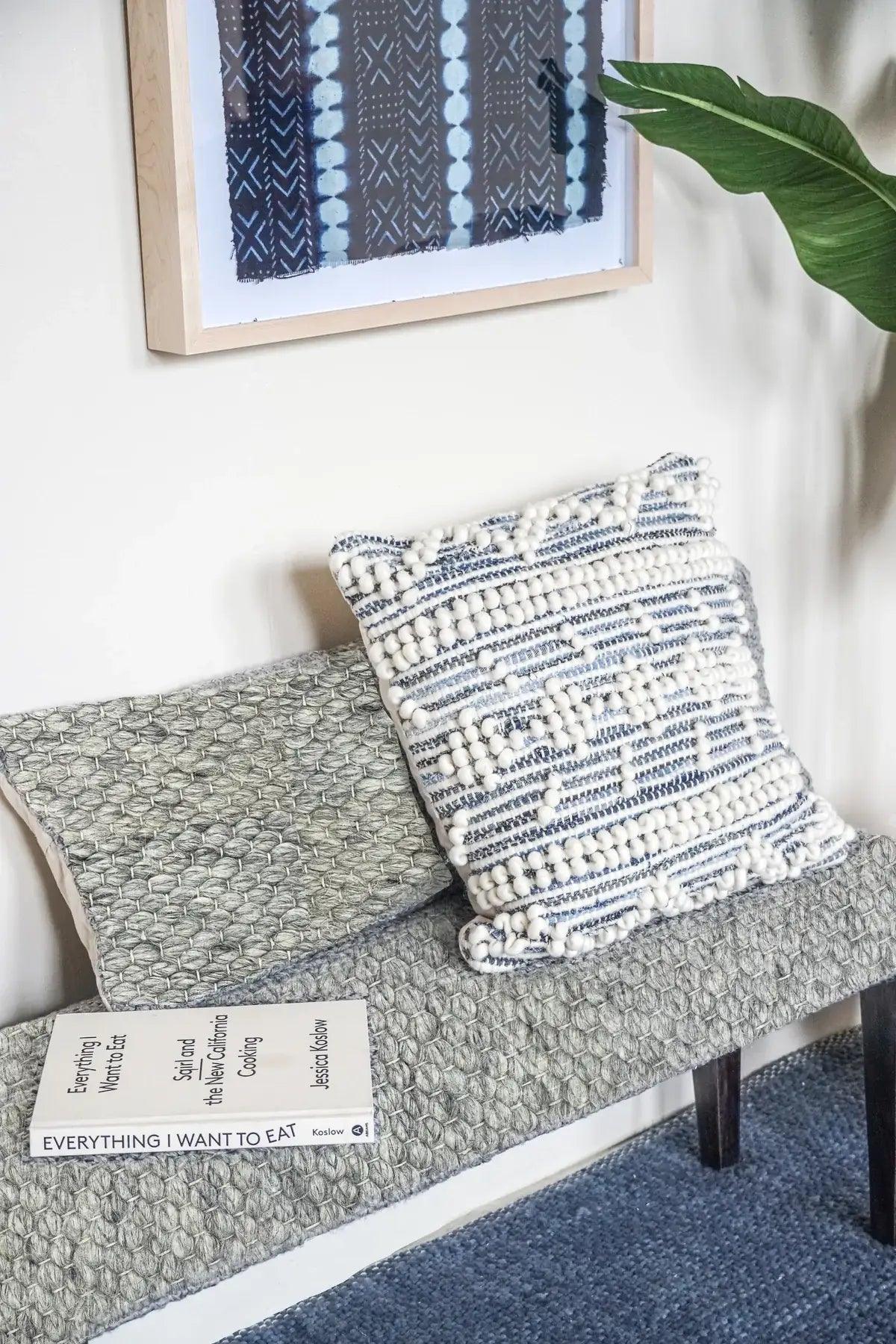 Handwoven Clean Grey Dining Room Table Bench - Nature Home Decor