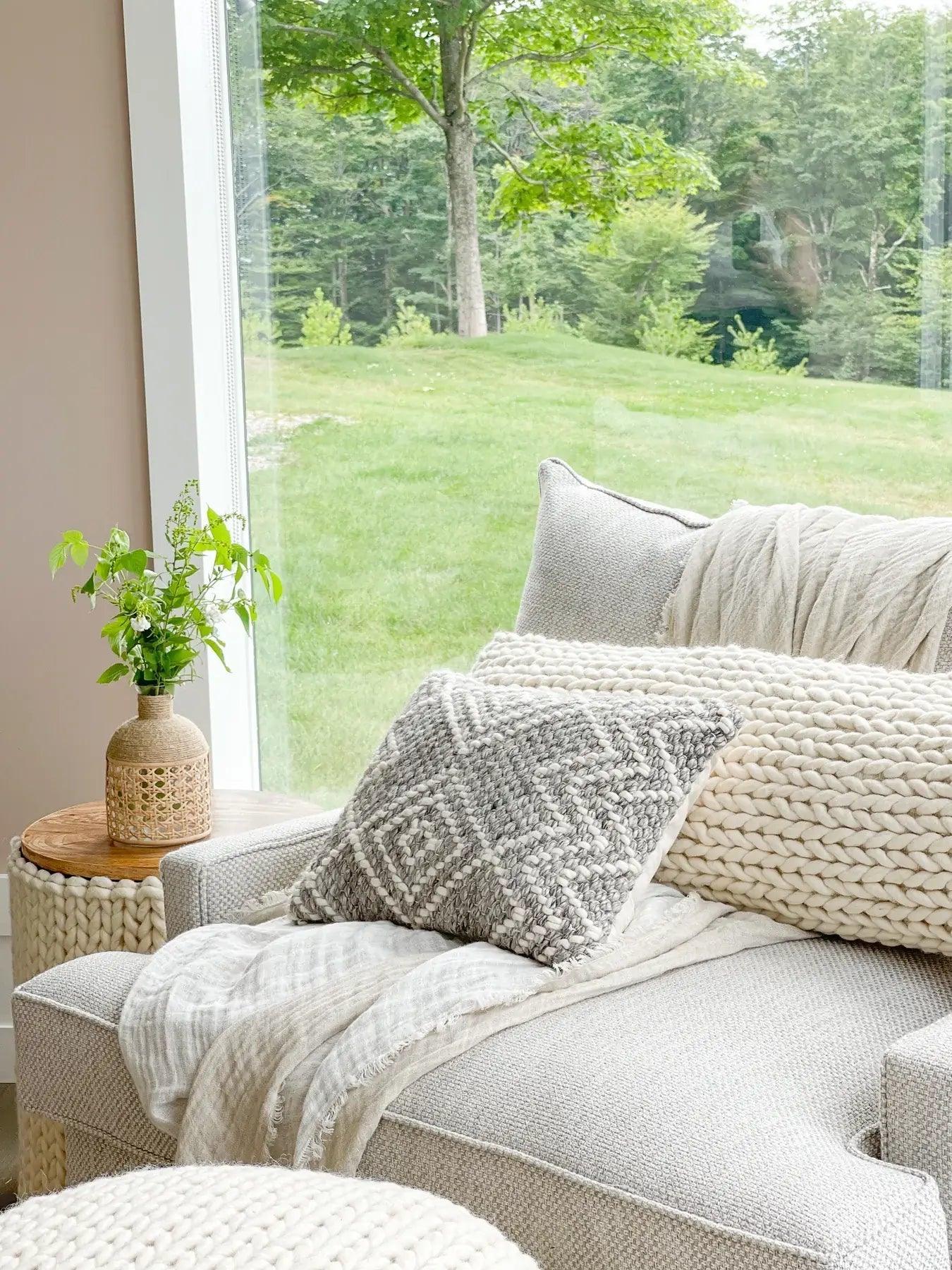 Handwoven Grey Diamond Pillow Covers - Nature Home Decor
