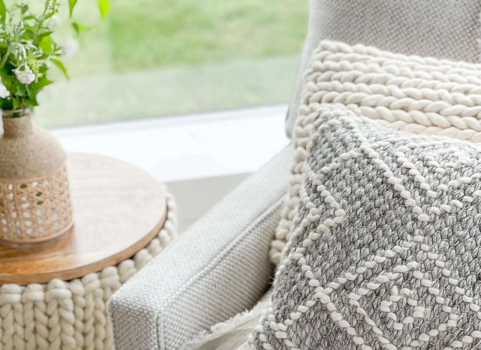 Handwoven Grey Diamond Pillow Covers - Nature Home Decor