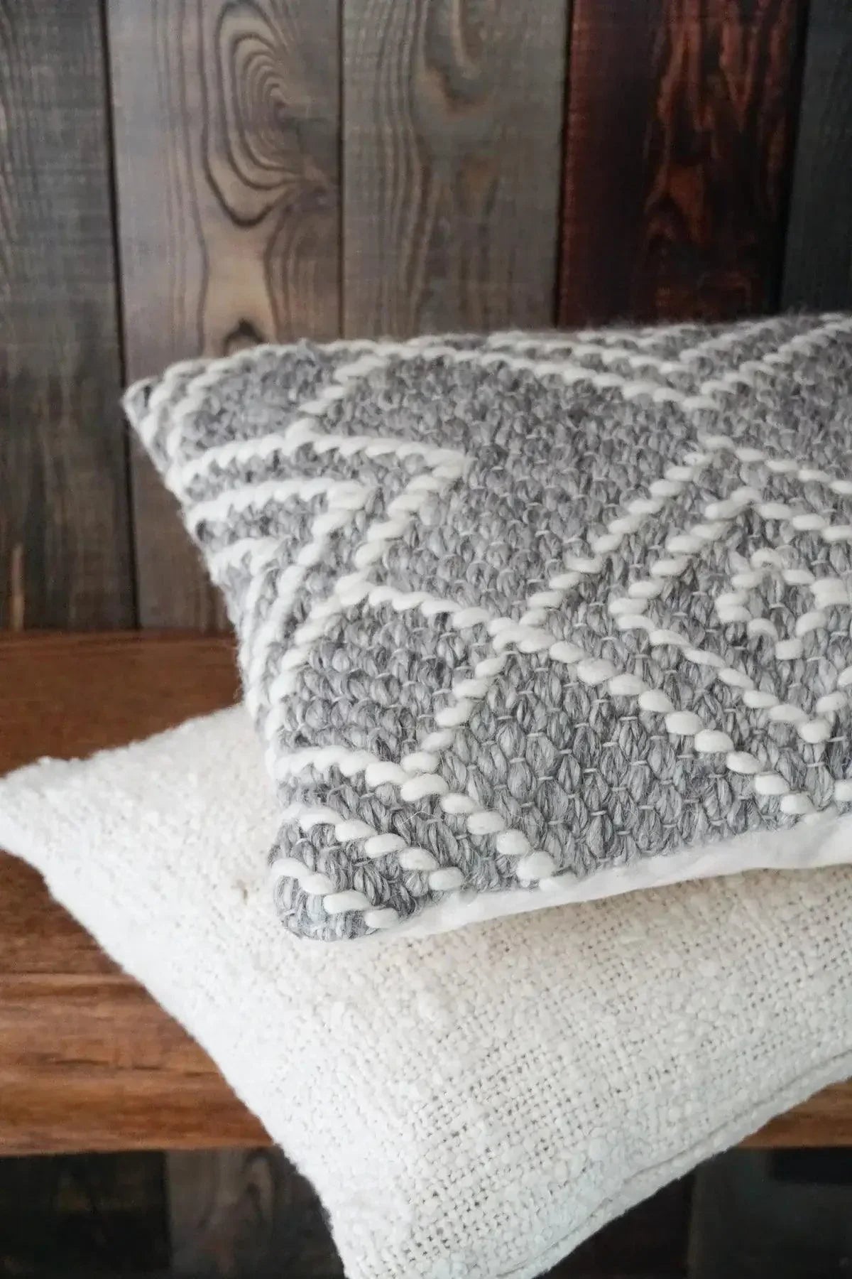 Handwoven Grey Diamond Pillow Covers - Nature Home Decor