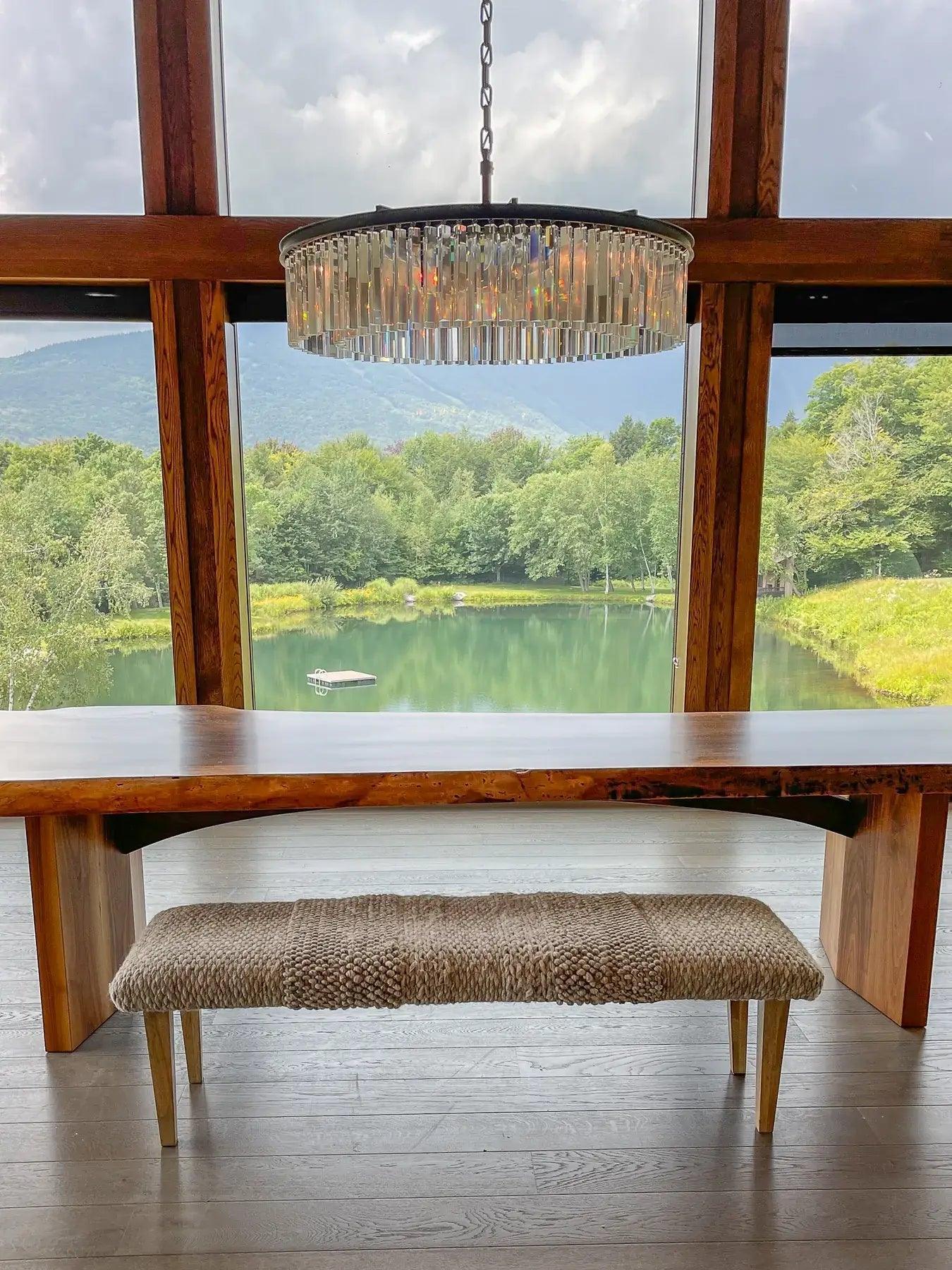 Handwoven Textured Taupe Dining Bench - Nature Home Decor