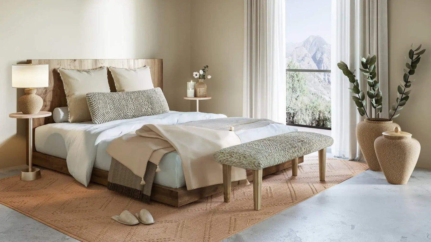 Handwoven Textured Taupe Dining Bench - Nature Home Decor