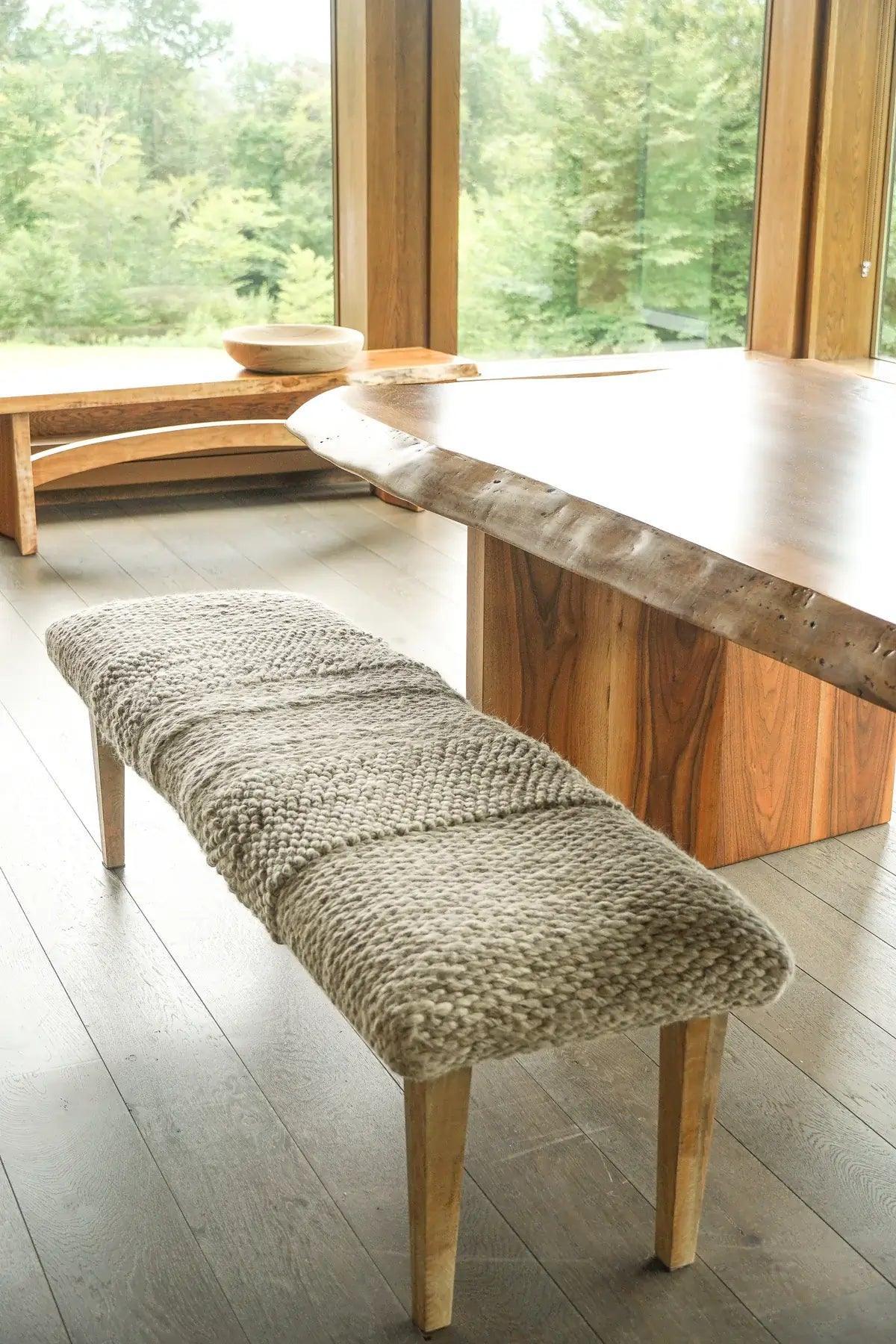Handwoven Textured Taupe Dining Bench - Nature Home Decor