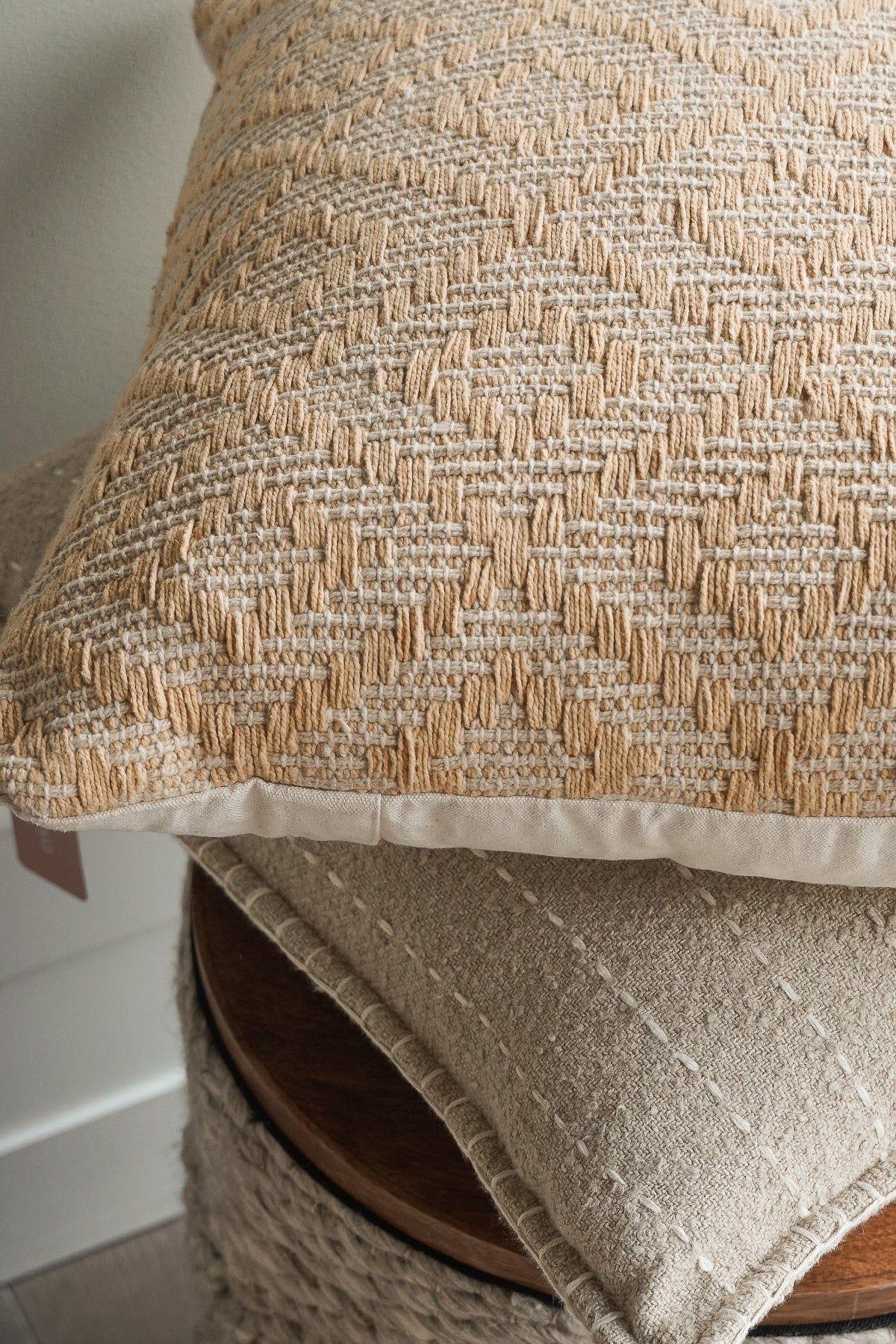 Handwoven Yellow Diamond Pillow Cover - Nature Home Decor