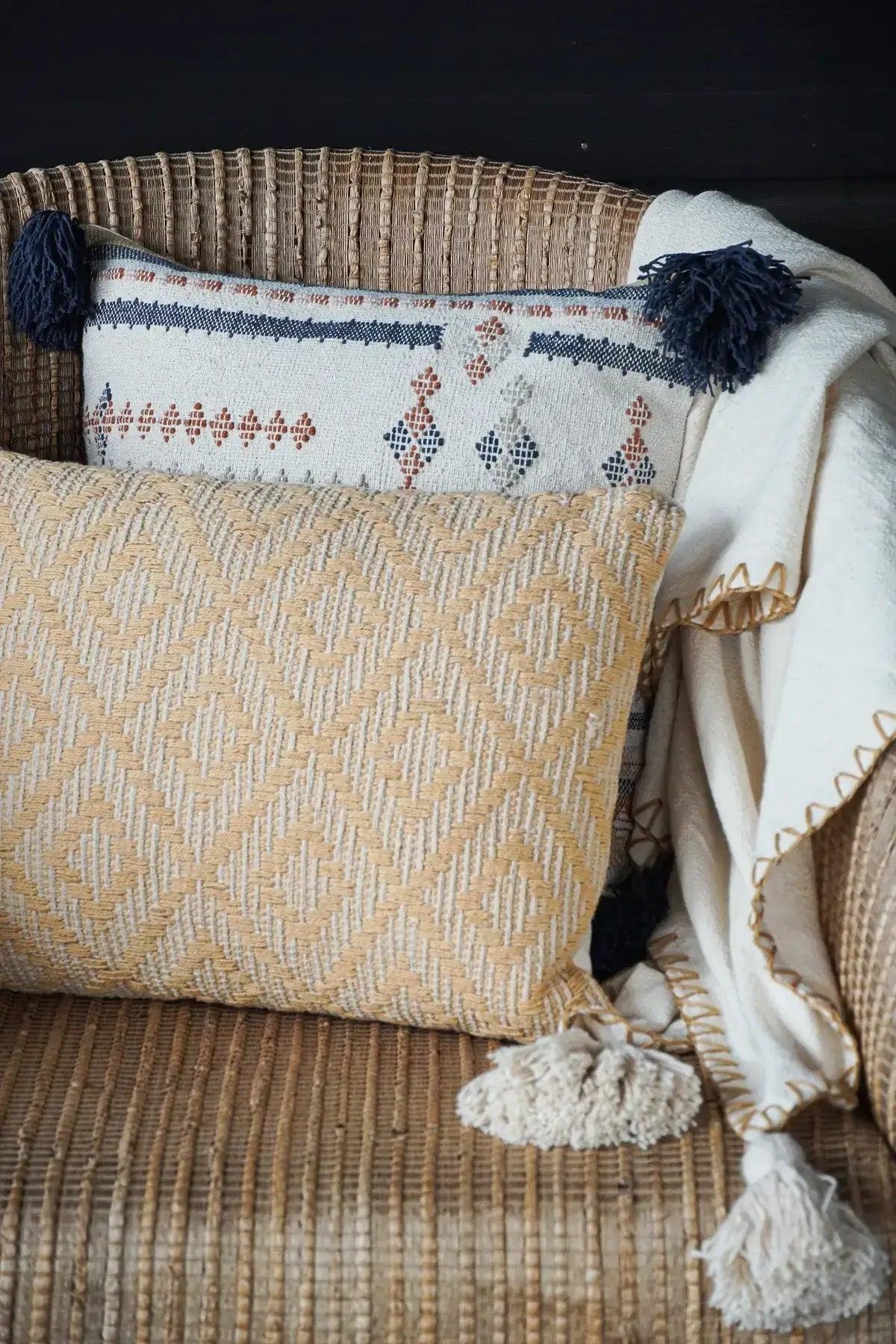 Handwoven Yellow Diamond Pillow Cover - Nature Home Decor