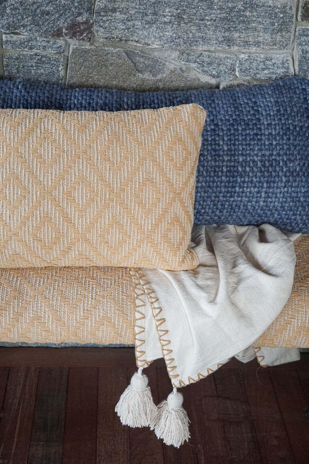 Handwoven Yellow Diamond Pillow Cover - Nature Home Decor