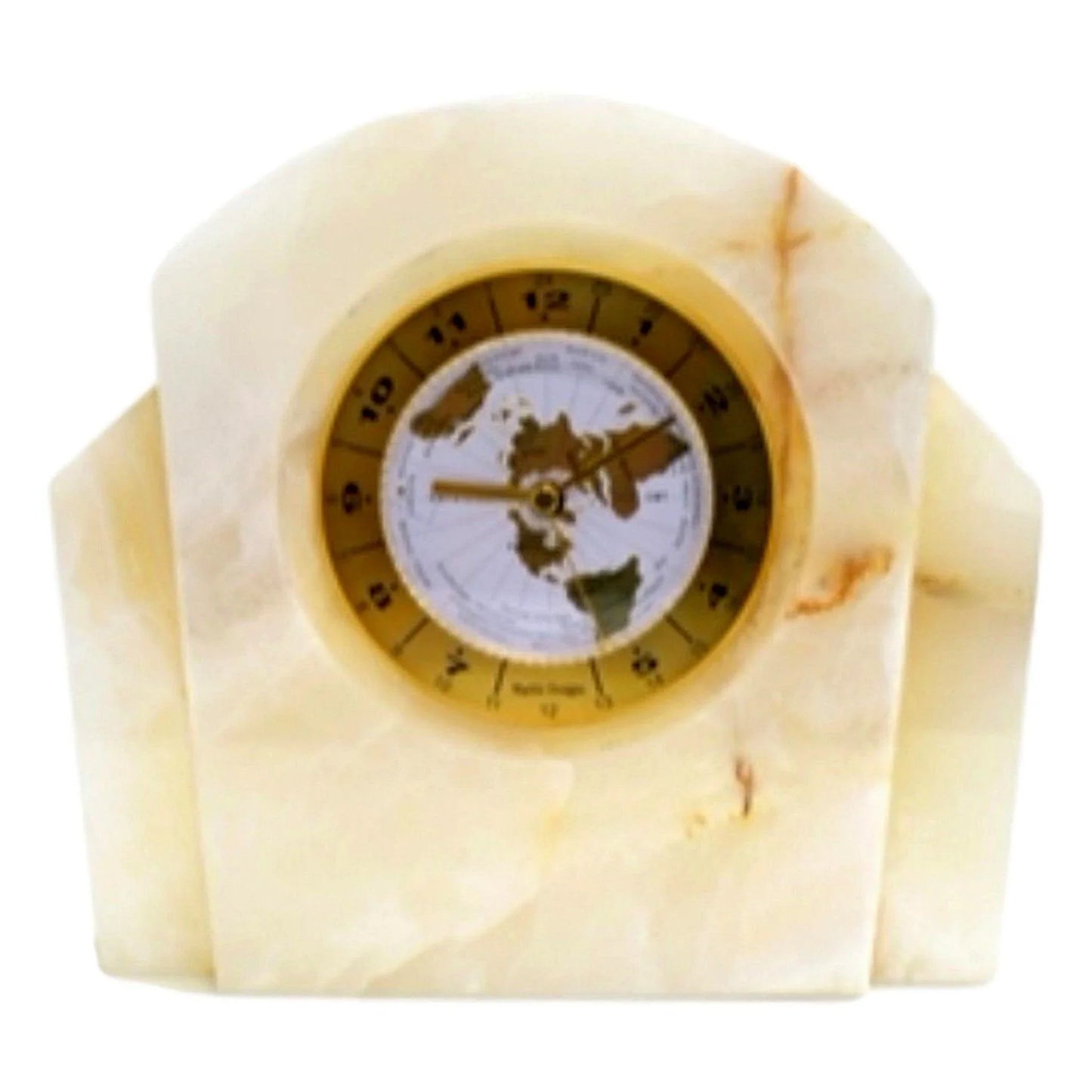 Large Table Clock | White Onyx Executive Desk World Clock - Nature Home Decor
