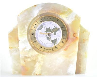 Large Table Clock | White Onyx Executive Desk World Clock - Nature Home Decor