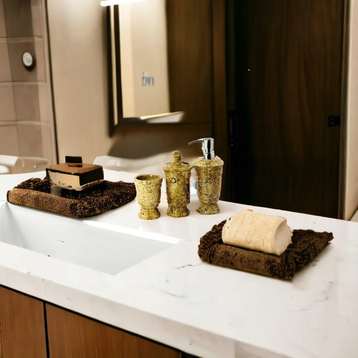 Luxury Bathroom Set in Fossil Stone - 3 Piece Bathroom Set - Nature Home Decor