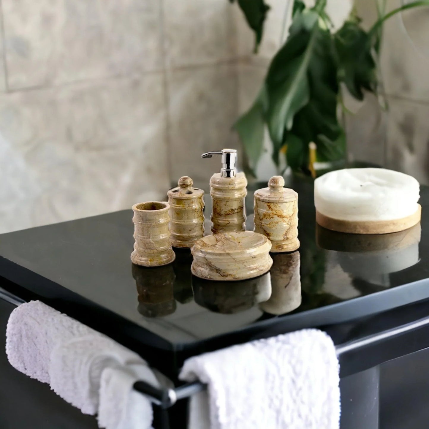 Luxury Bathroom Sets of Sahara Beige Marble in Bengal Collection - Nature Home Decor