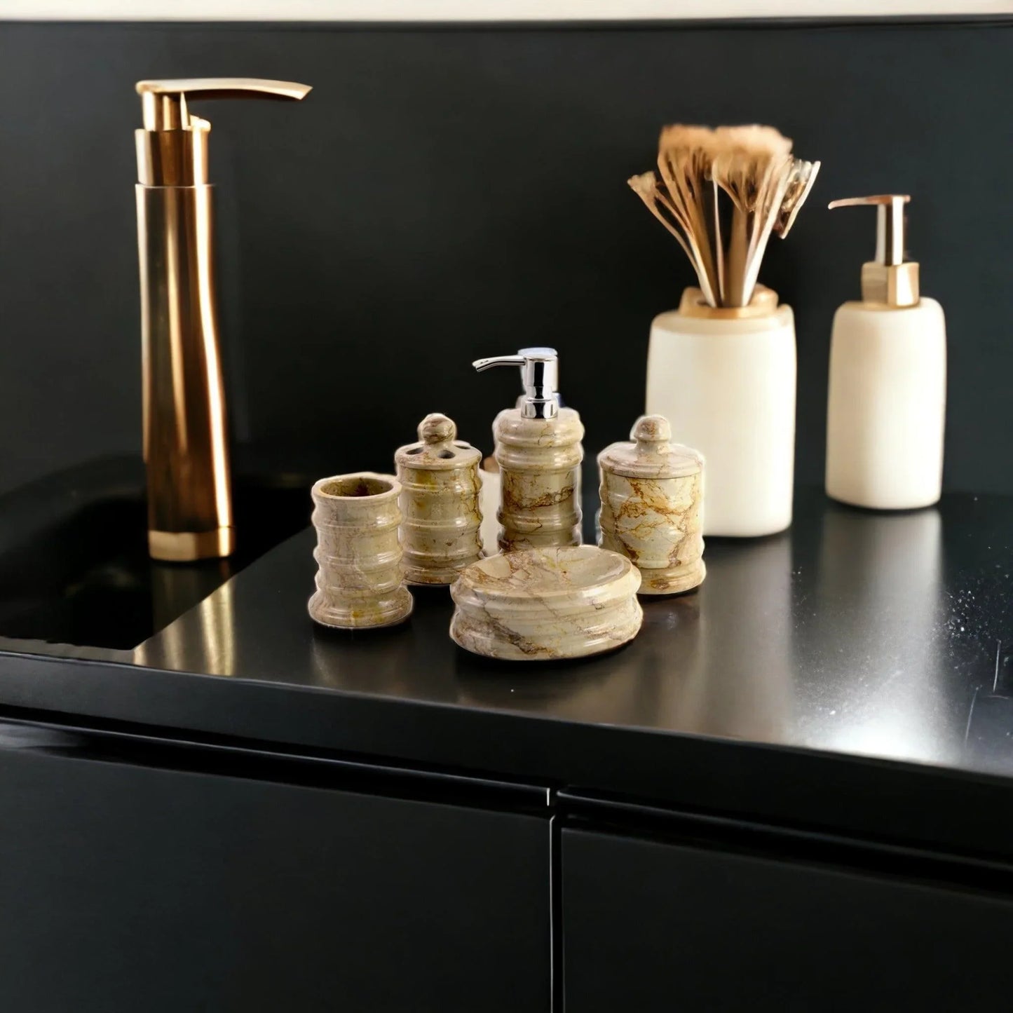 Luxury Bathroom Sets of Sahara Beige Marble in Bengal Collection - Nature Home Decor