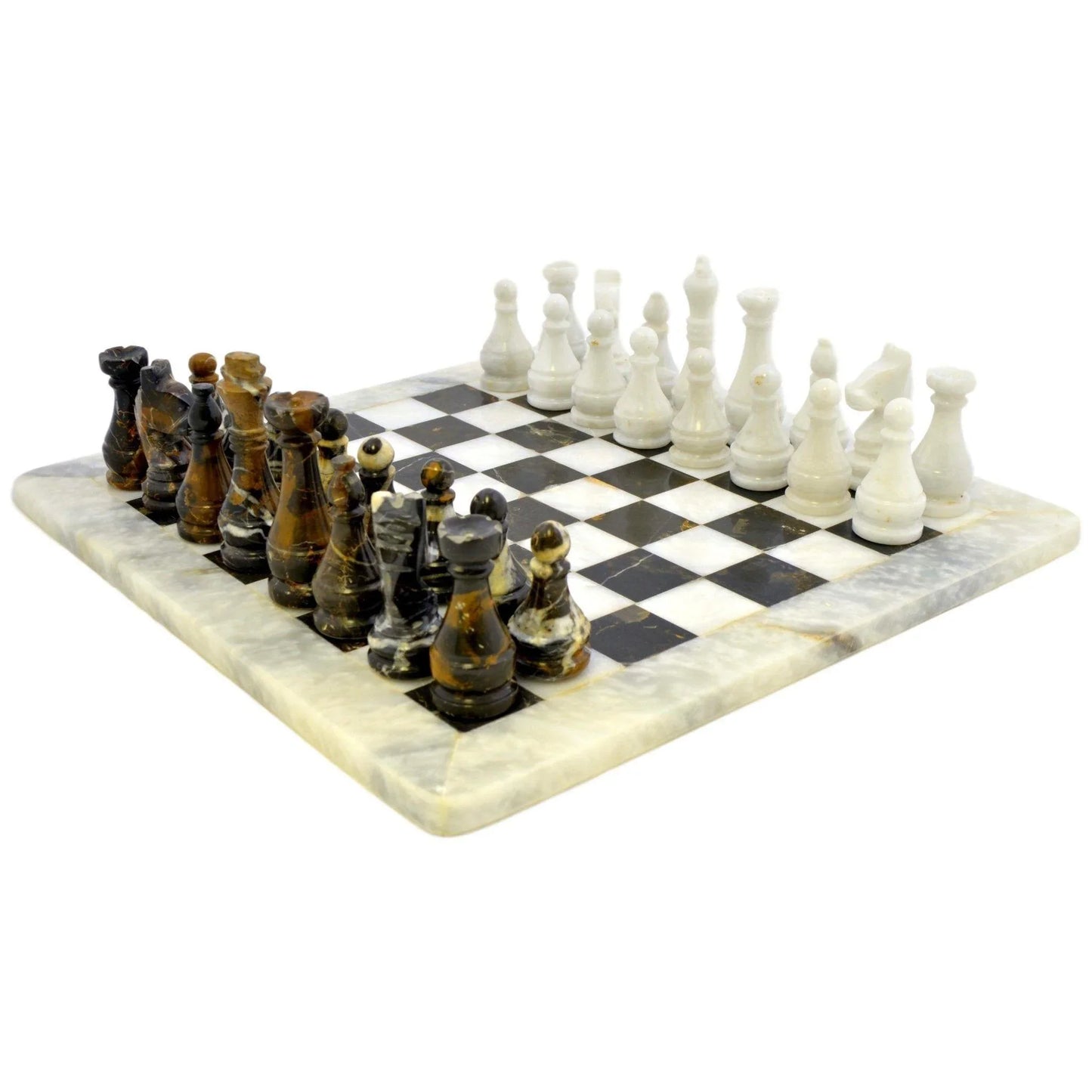Luxury Chess Set in Michelangelo and White Marble - Nature Home Decor