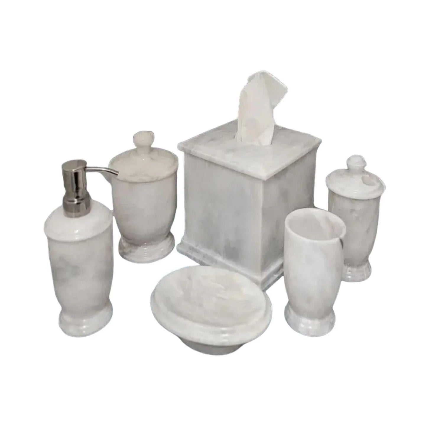 White Bathroom Accessories Set - Six Piece Marble Bathroom Set of Atlantic Collection - Nature Home Decor