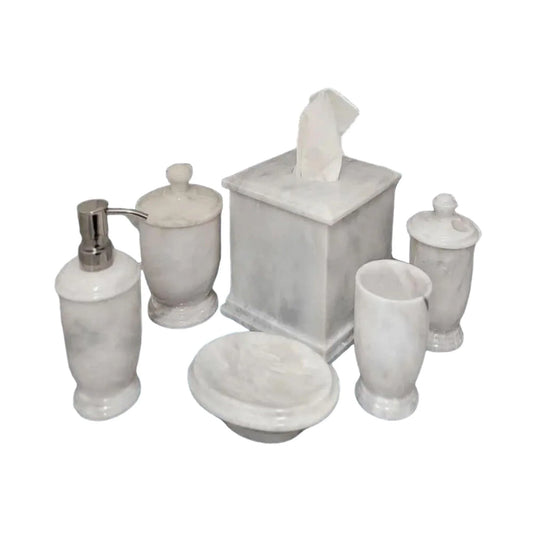 White Bathroom Accessories Set - Six Piece Marble Bathroom Set of Atlantic Collection - Nature Home Decor