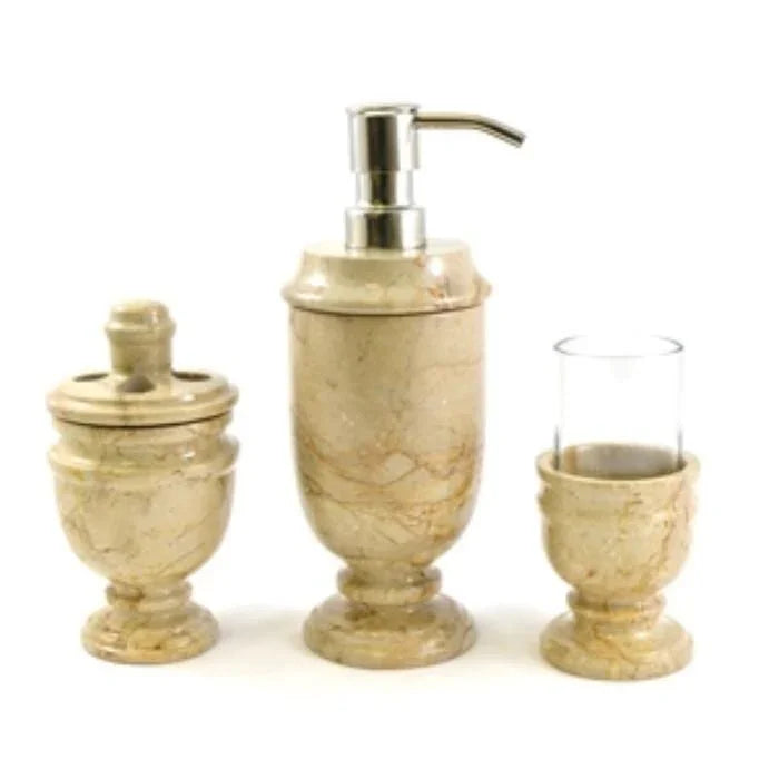 Marble Bath Accessories - 3 Piece Bath Set of Shara Beige Marble - Nature Home Decor