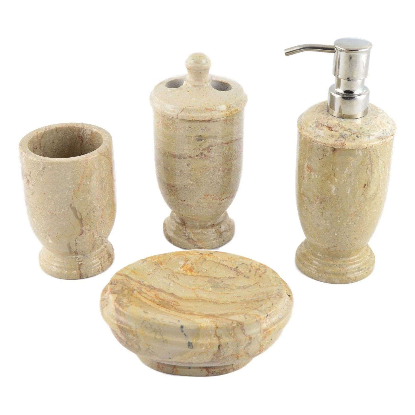 Marble Bathroom Accessory Sets | Sahara Beige 4-Piece Set of Atlantic Collection - Nature Home Decor