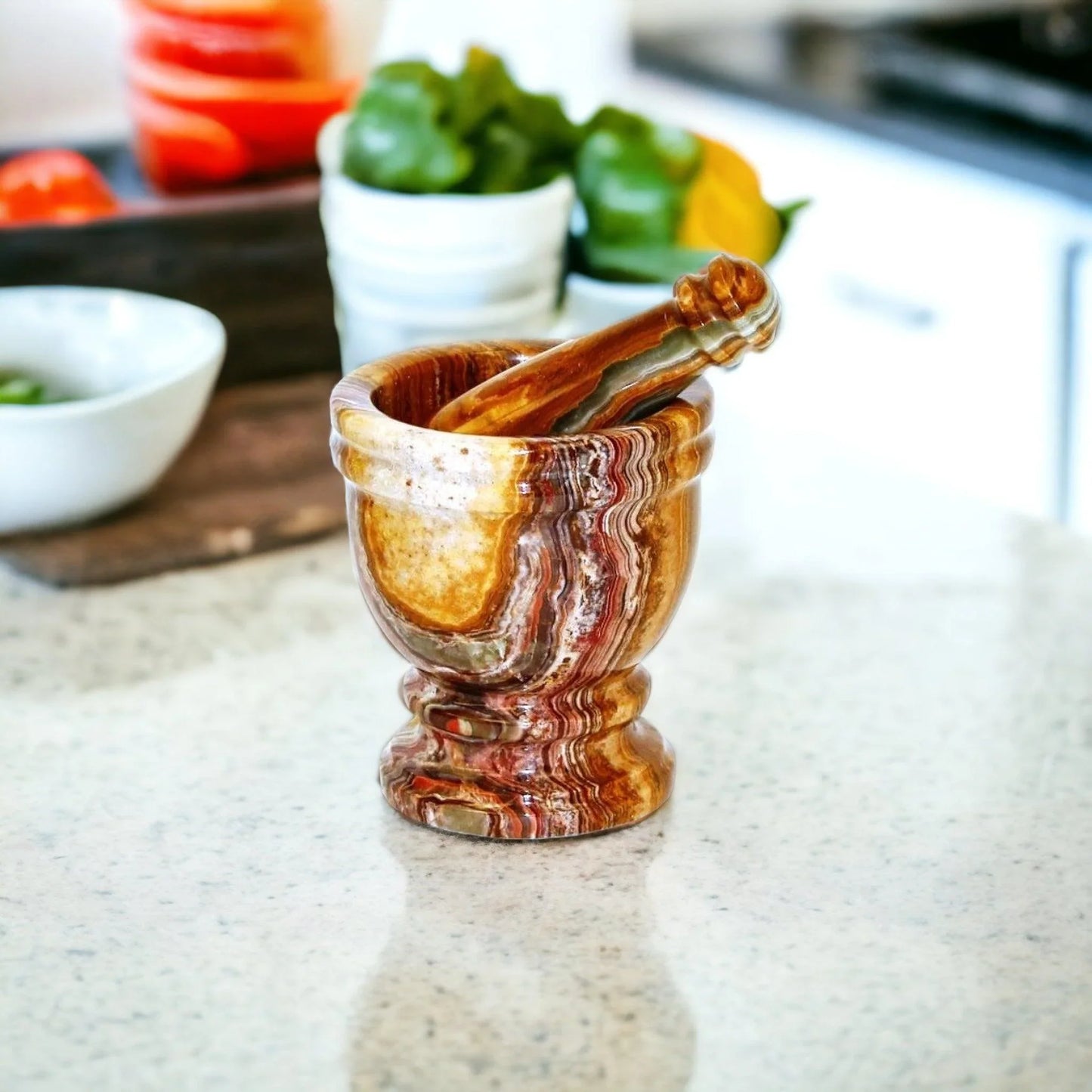 Marble Mortar and Pestle Crafted from Multi Brown Onyx - Nature Home Decor