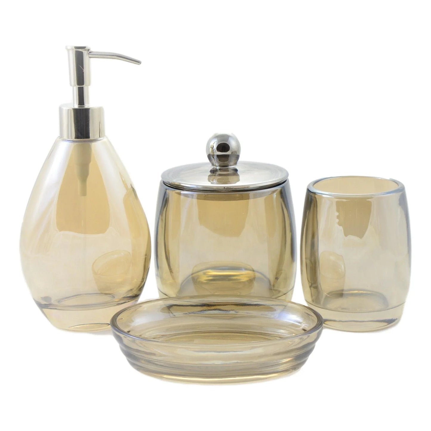 Modern Bathroom Decor - 4 Piece Glass Bathroom Set of Champagne Color - Nature Home Decor