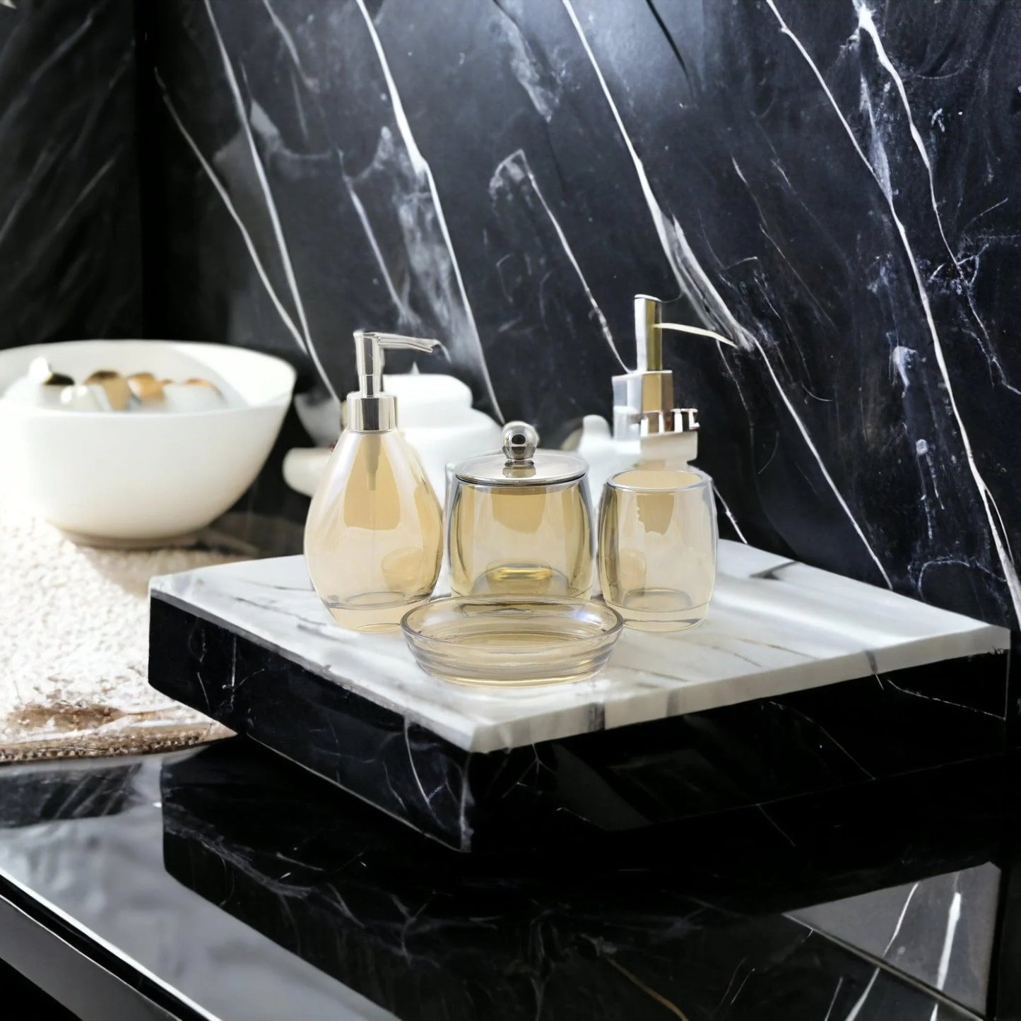 Modern Bathroom Decor - 4 Piece Glass Bathroom Set of Champagne Color - Nature Home Decor